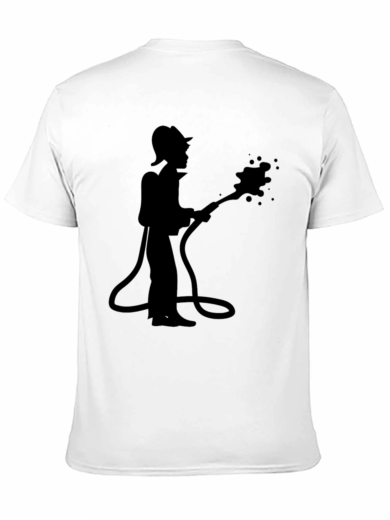 Black Firefighter Silhouette Graphic Tee - Black Cotton Casual Shirt view 11