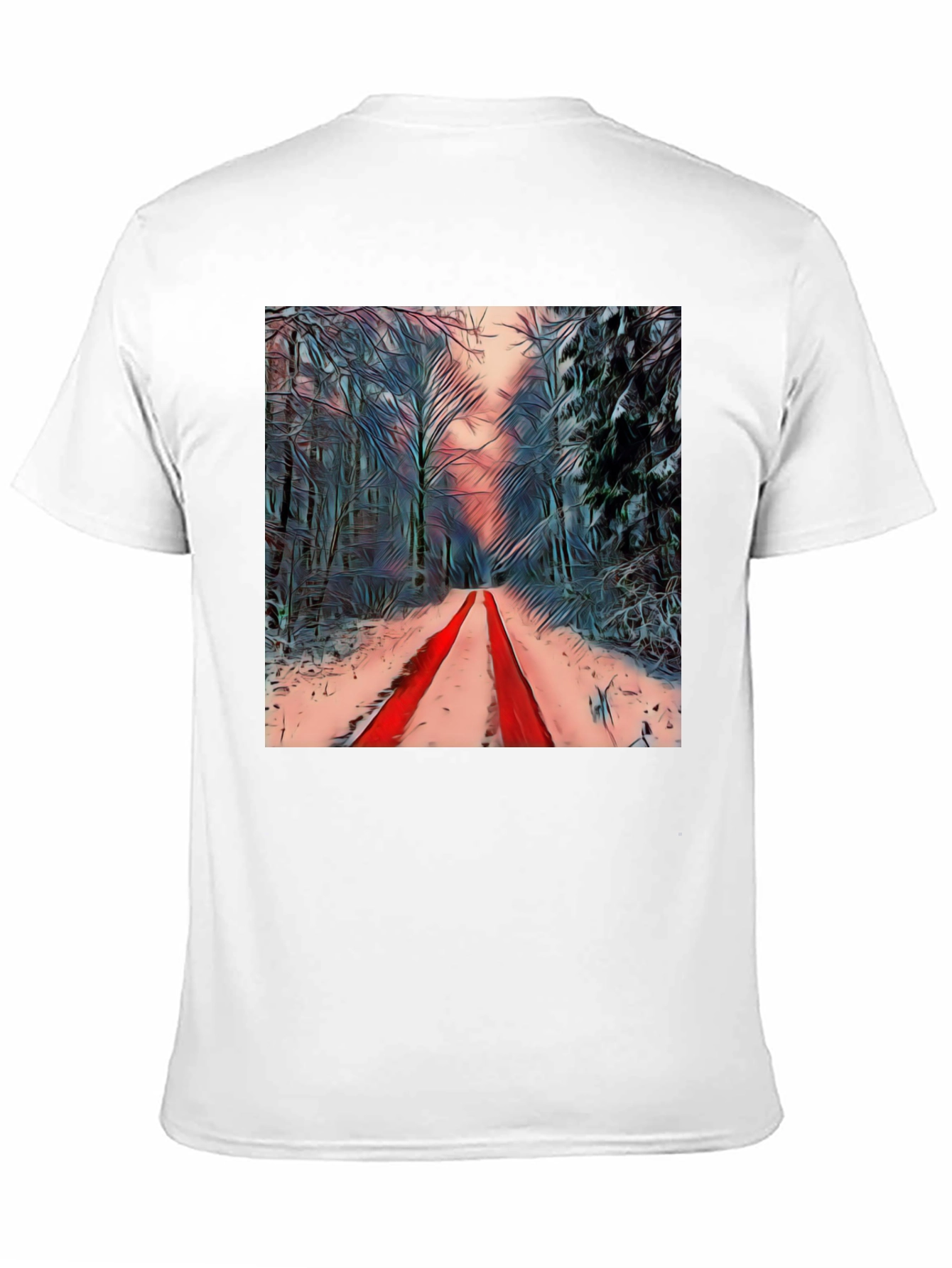 Black Winter Forest Red Path Black T-Shirt view 11