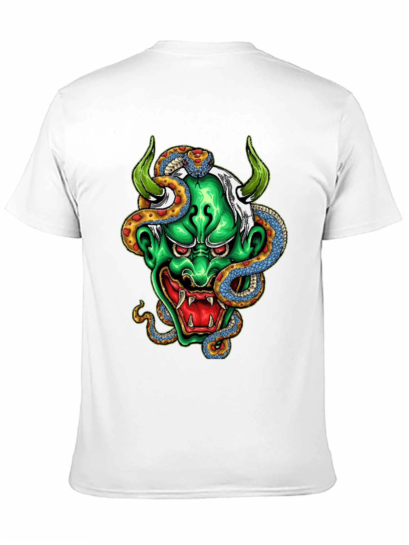 Black Men's Graphic Tee - Oni Mask & Snake view 11