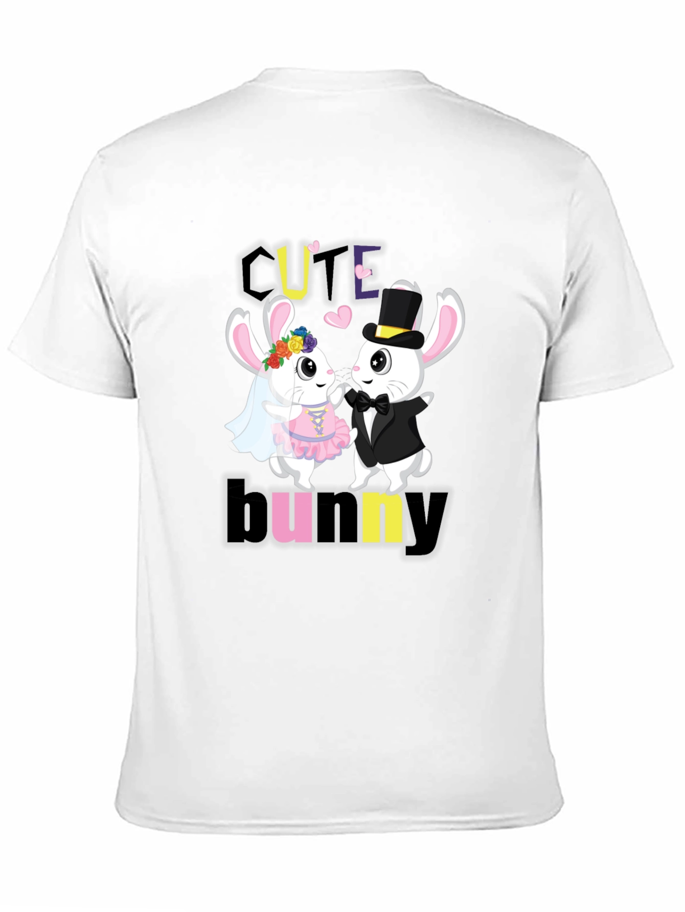 Black Cute Bunny Couple Graphic T-Shirt view 11