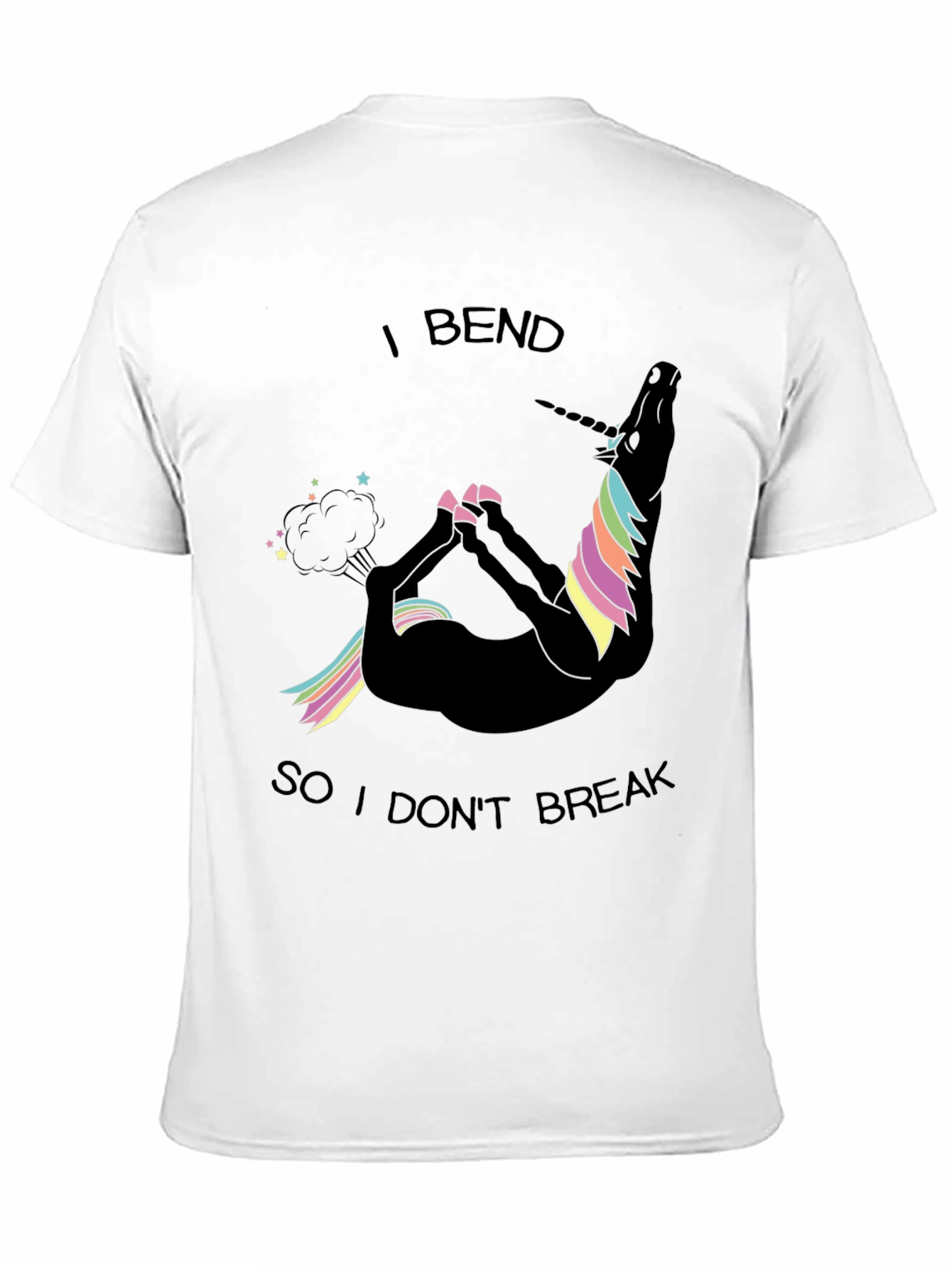 Black Funny Unicorn Yoga T-Shirt - I Bend So I Don't Break view 11