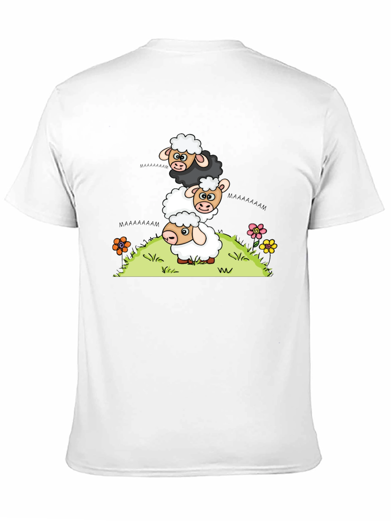 Black Stacked Sheep Cartoon T-Shirt view 11