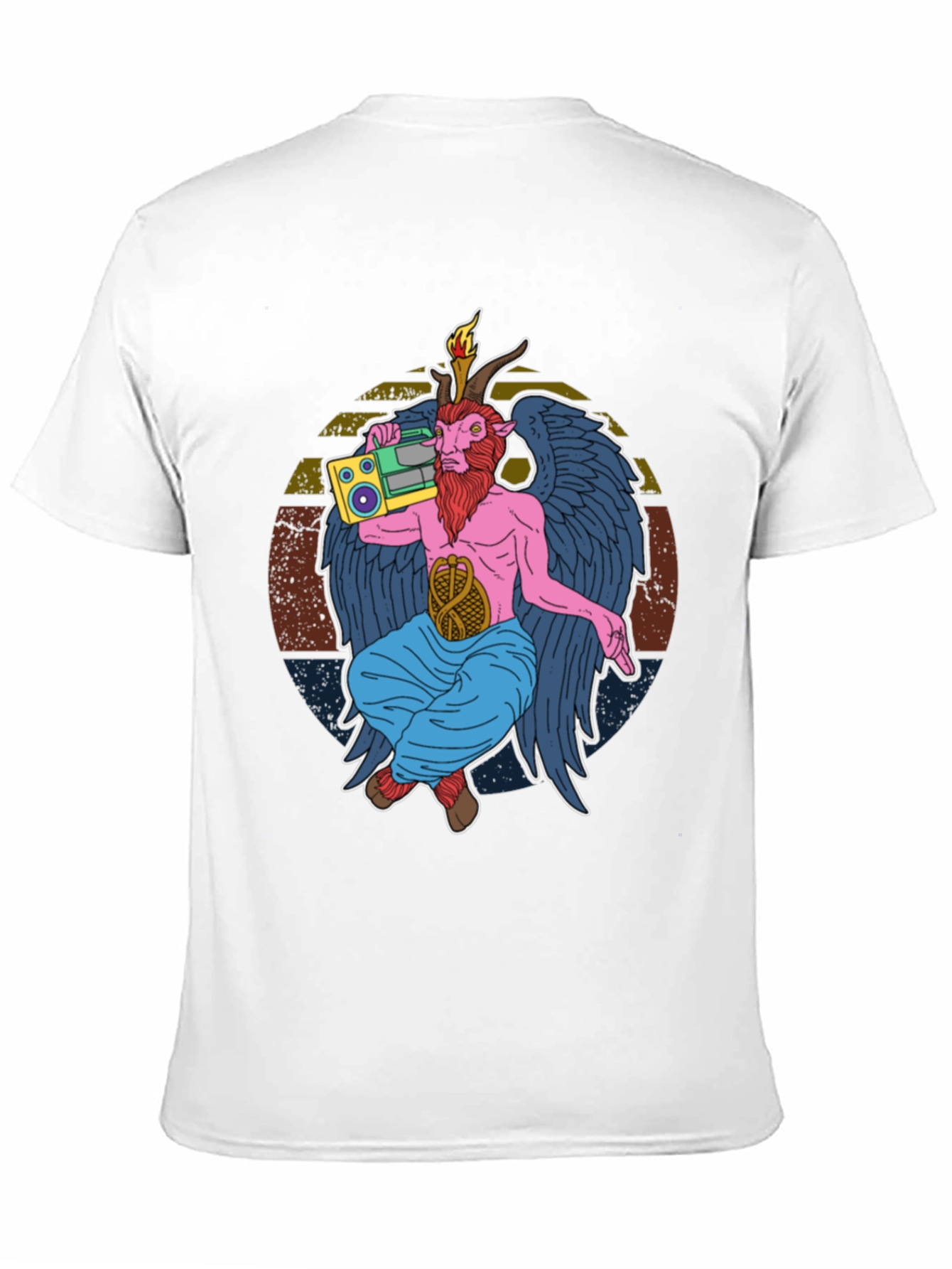 Black Retro Boombox Baphomet Graphic T-Shirt view 11