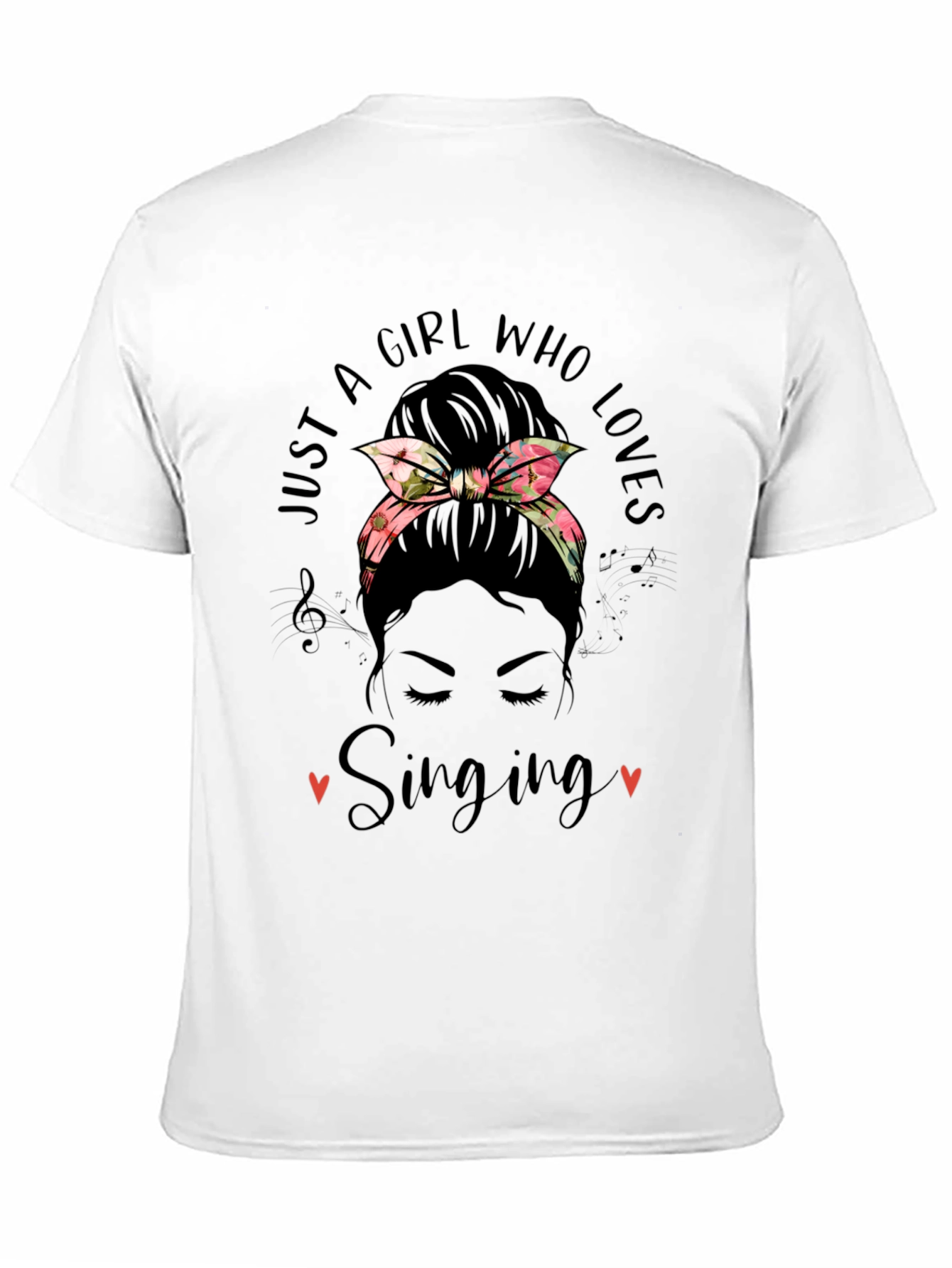 Black Just A Girl Who Loves Singing Messy Bun T-Shirt view 11