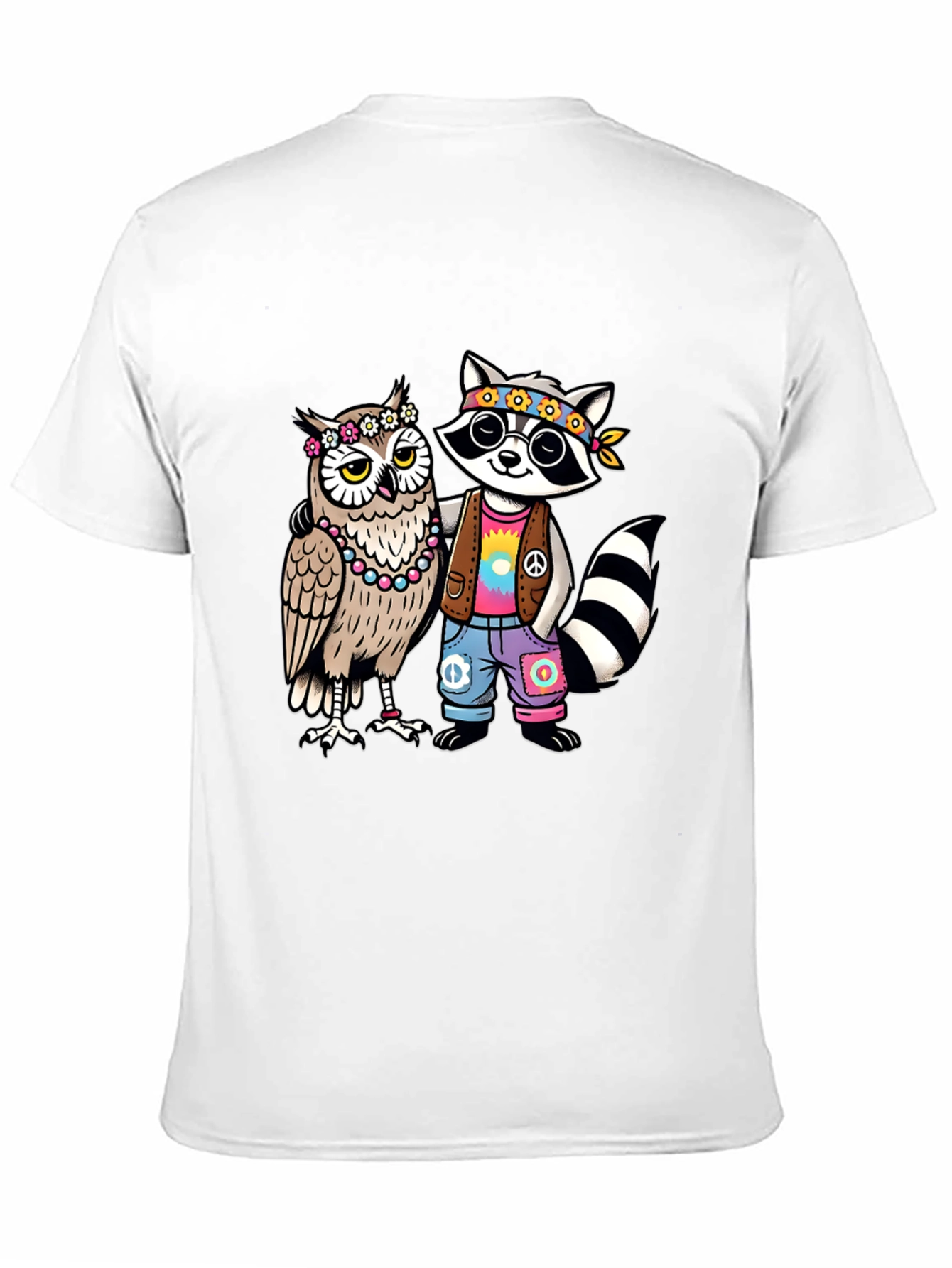 Hippie Owl & Raccoon Black T-Shirt - 11