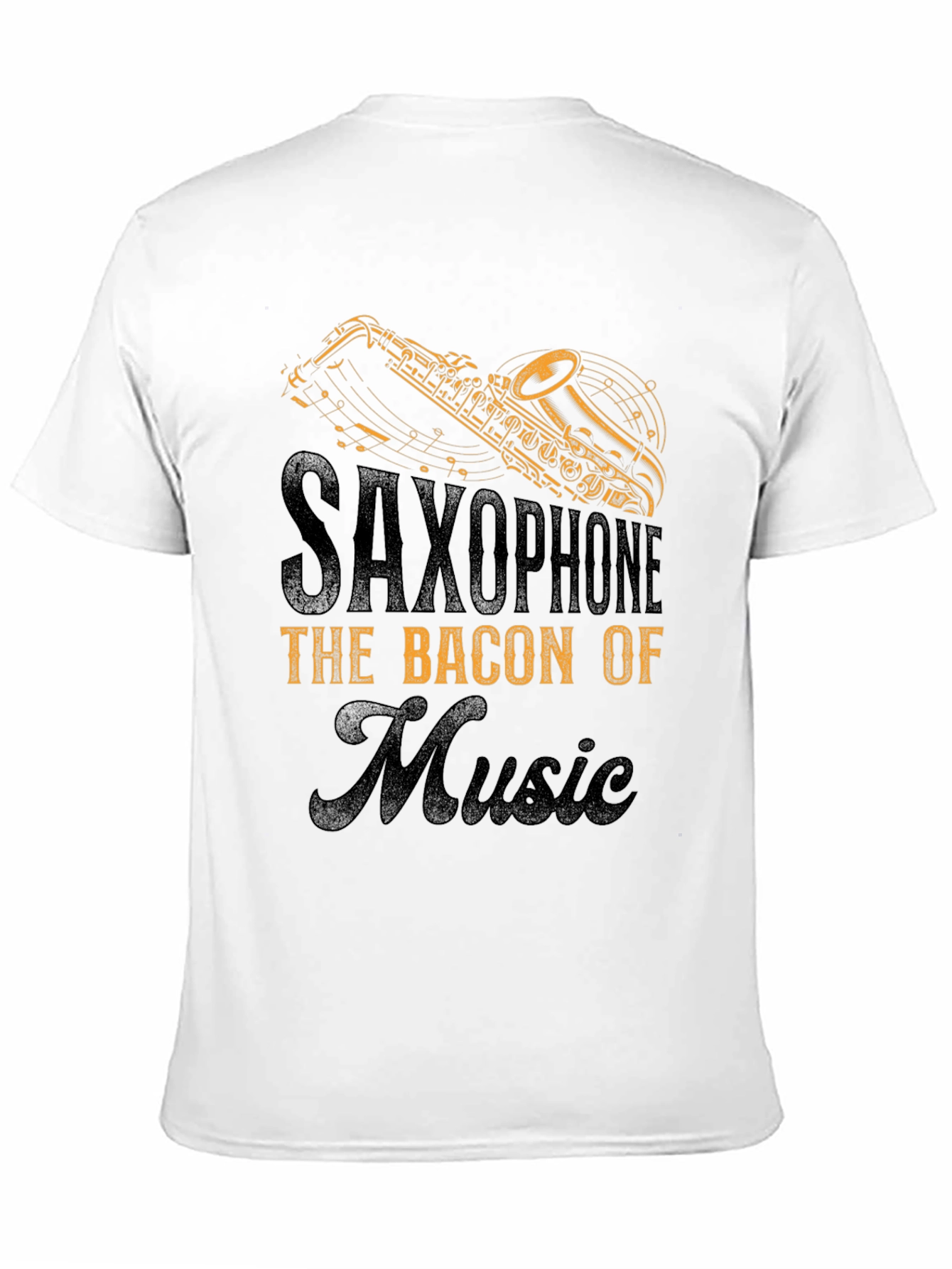 Black Saxophone Bacon of Music T-Shirt view 11