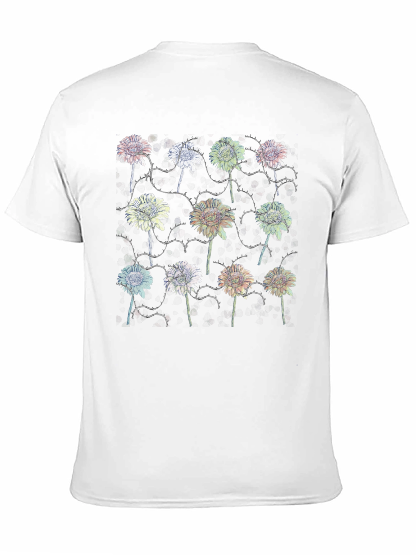 Black Floral Thorns Black T-Shirt view 11