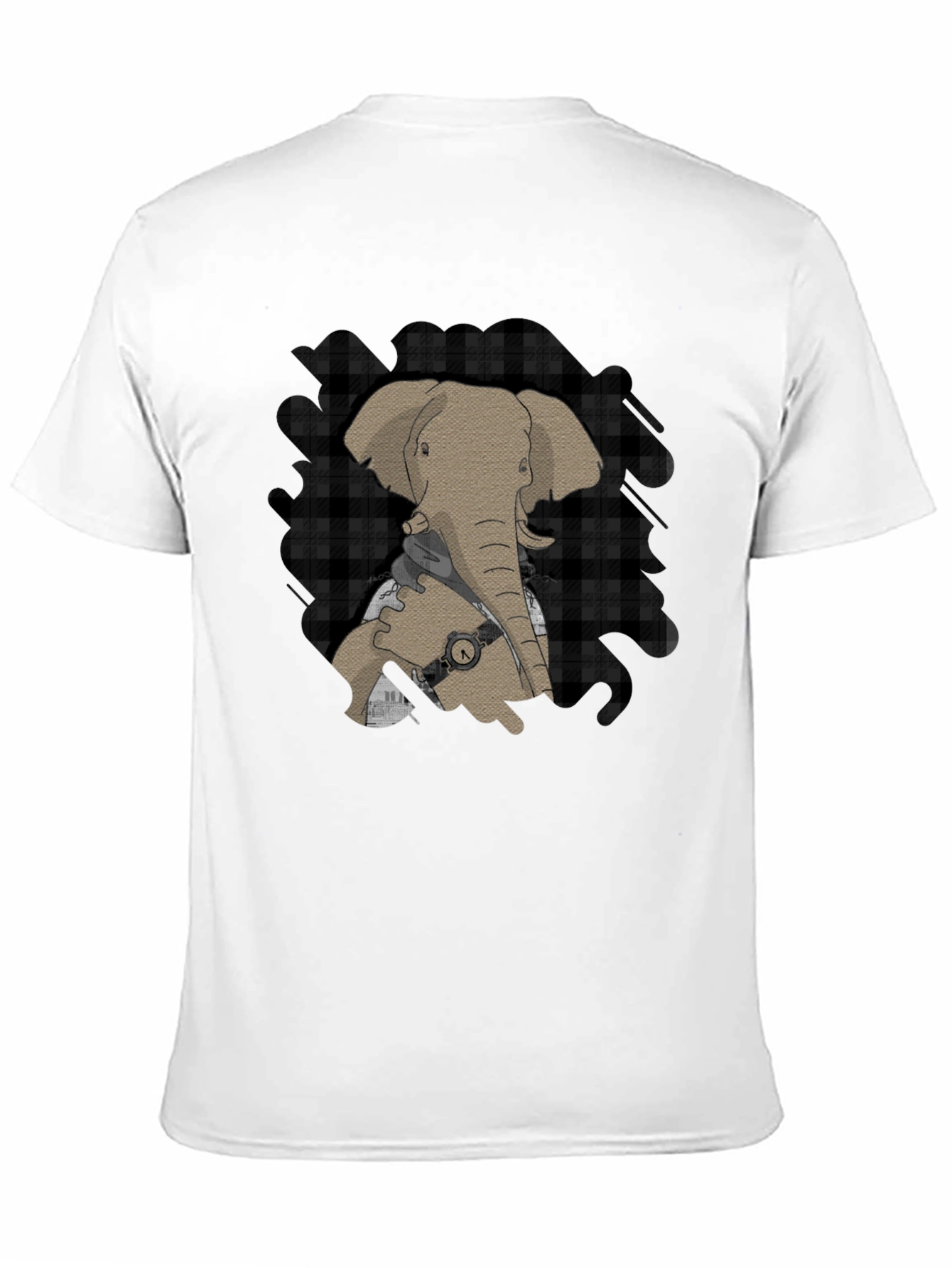 Black Elephant Graphic Tee - Stylish Plaid Accent view 11