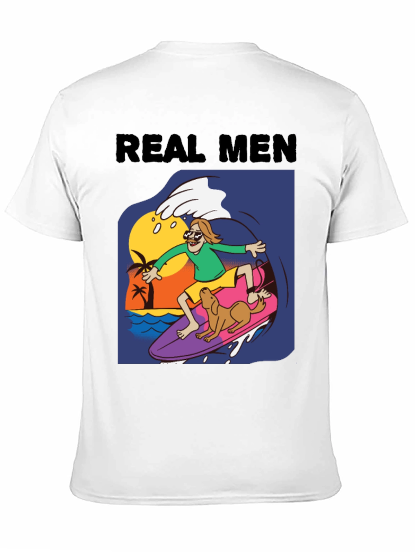 Black Real Men Surf Tee - Novelty Cartoon Graphic T-Shirt view 11
