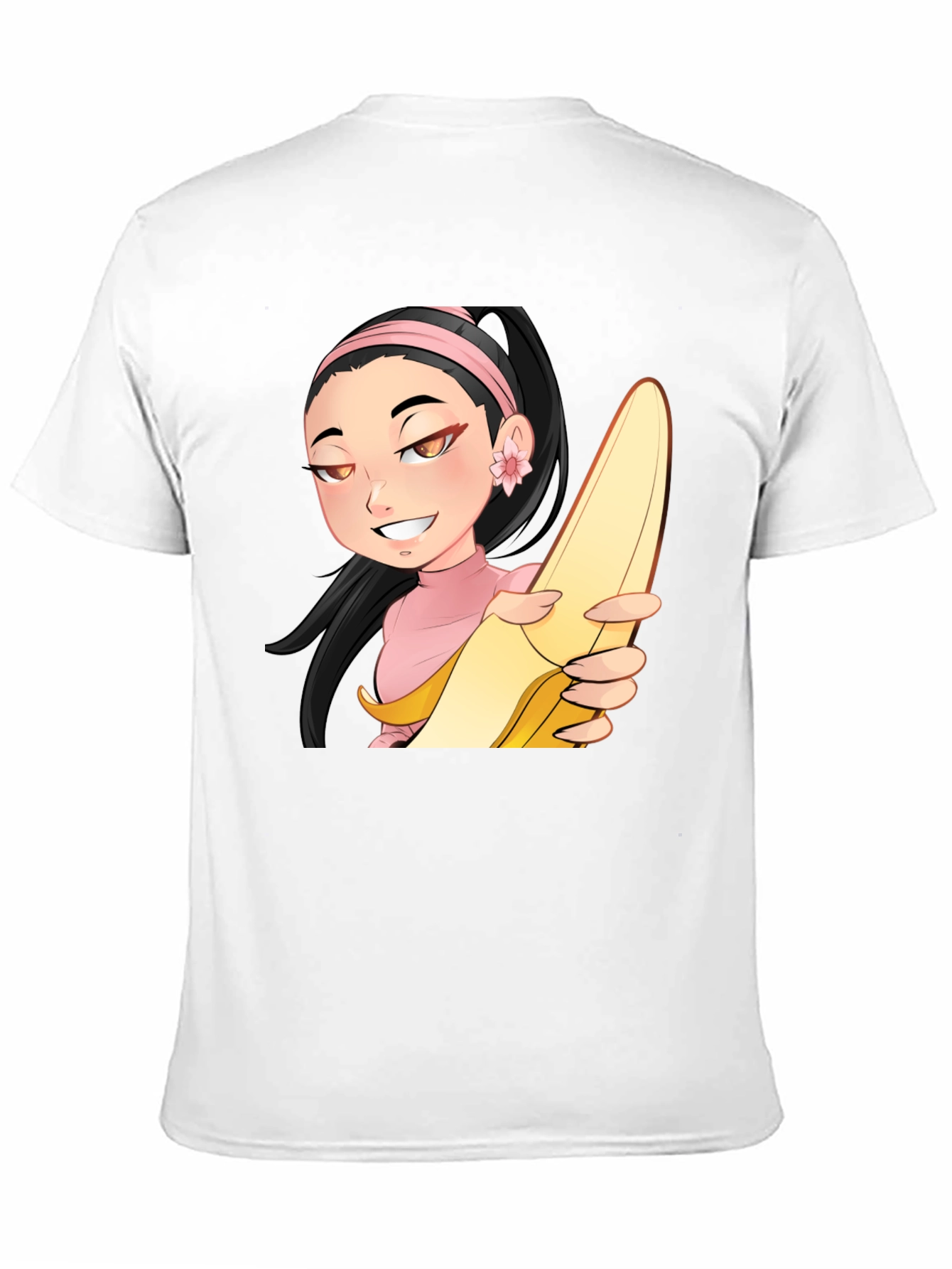 Black Anime Girl with Banana Black T-Shirt view 11