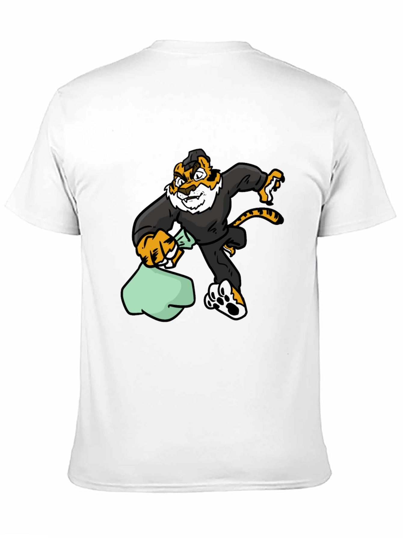 Black Cartoon Tiger Thief Graphic Tee - Black Cotton T-Shirt view 11