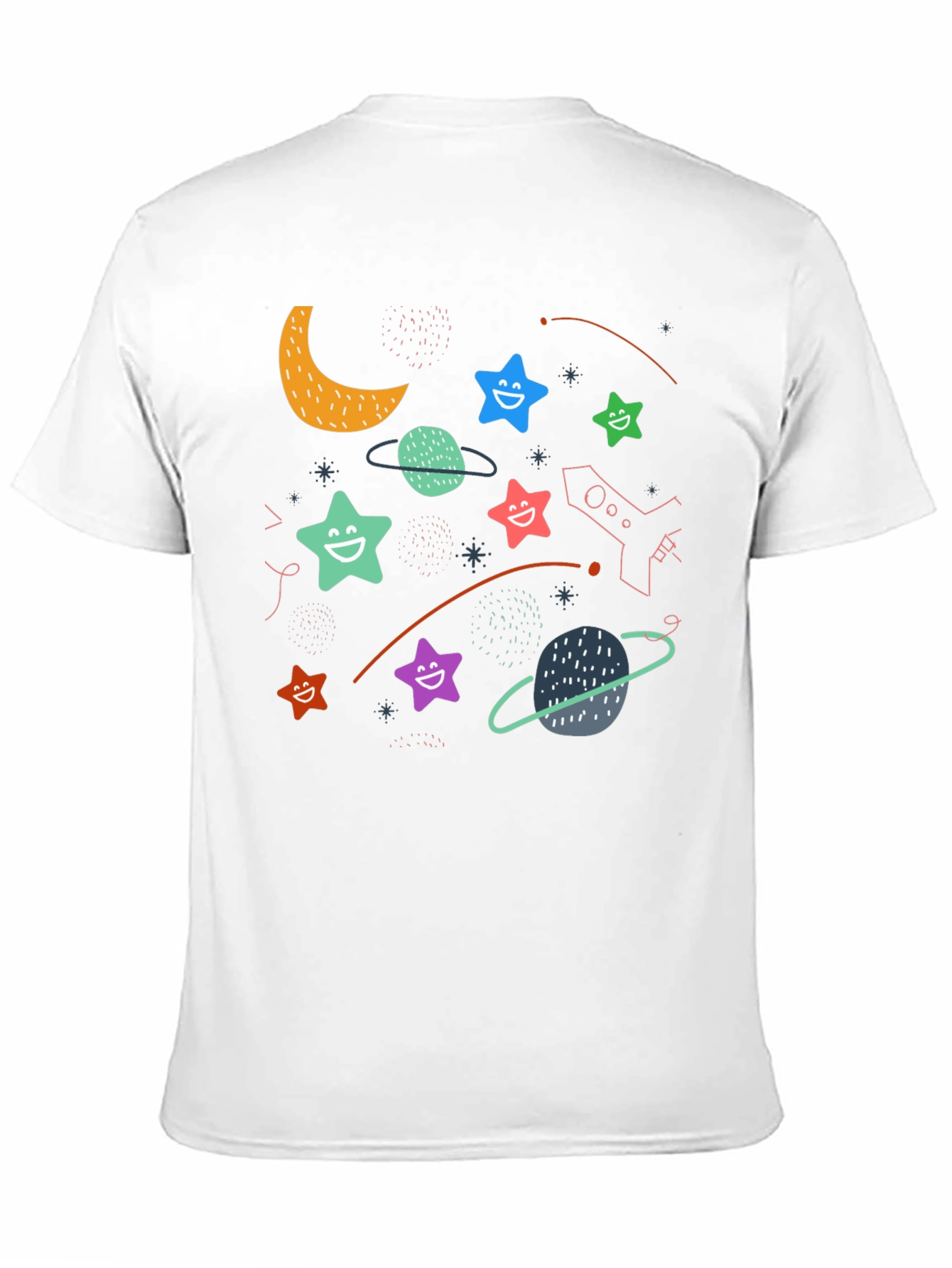 Black Cosmic Smiles Black T-Shirt: Stars, Planets, Rocket Fun! view 11