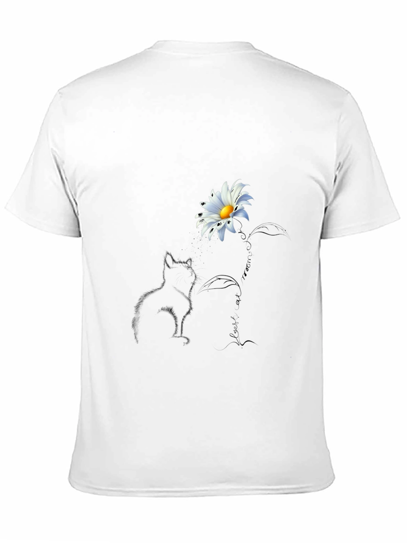 Black Black T-Shirt with Cat and Daisy Design view 11