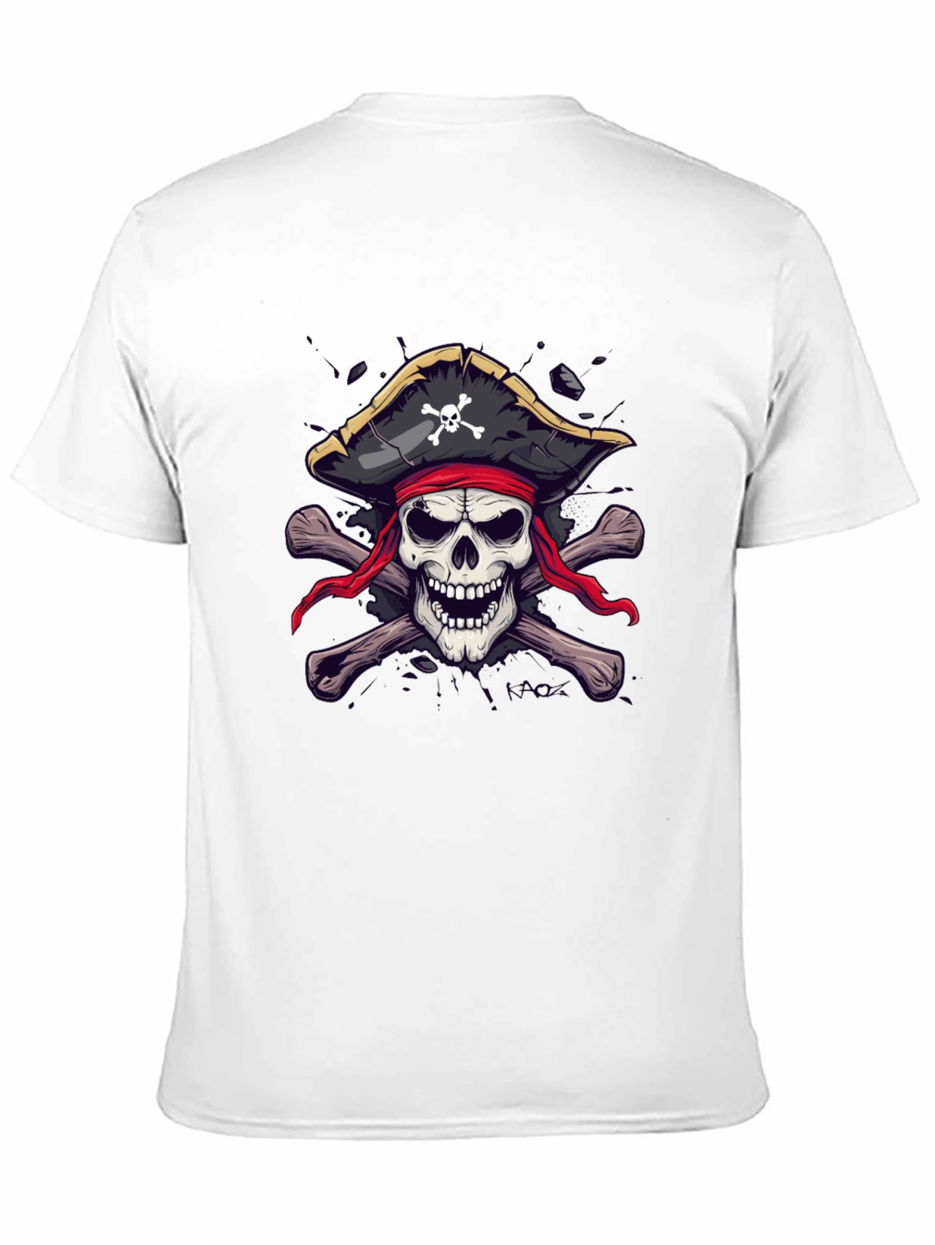 Black Pirate Skull Graphic T-Shirt - Black Crew Neck view 11
