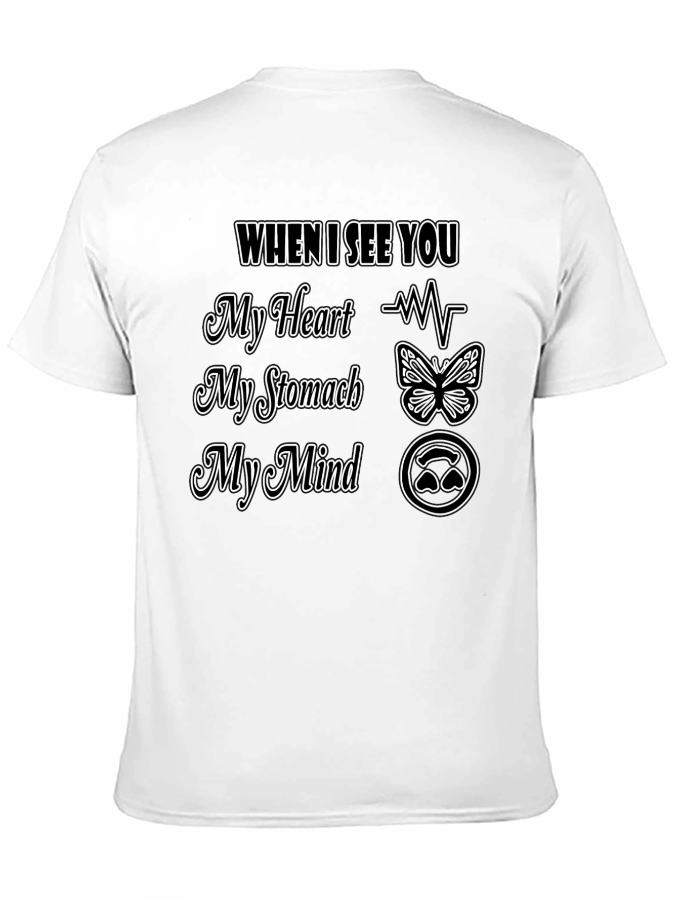 Black Romantic Love T-Shirt Heart Stomach Mind Design Tee view 11