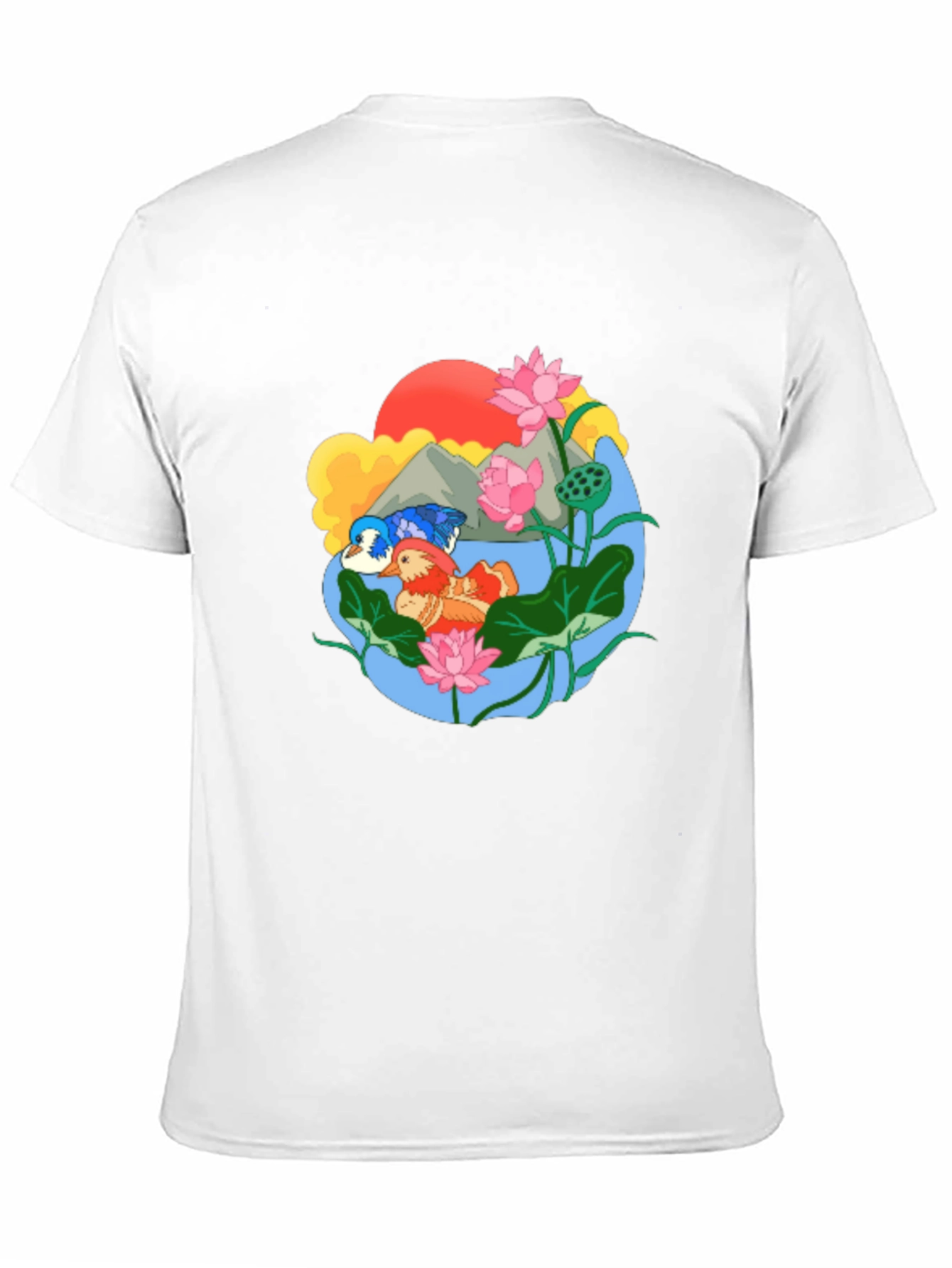 Black Mandarin Duck Lotus Pond Graphic Tee view 11