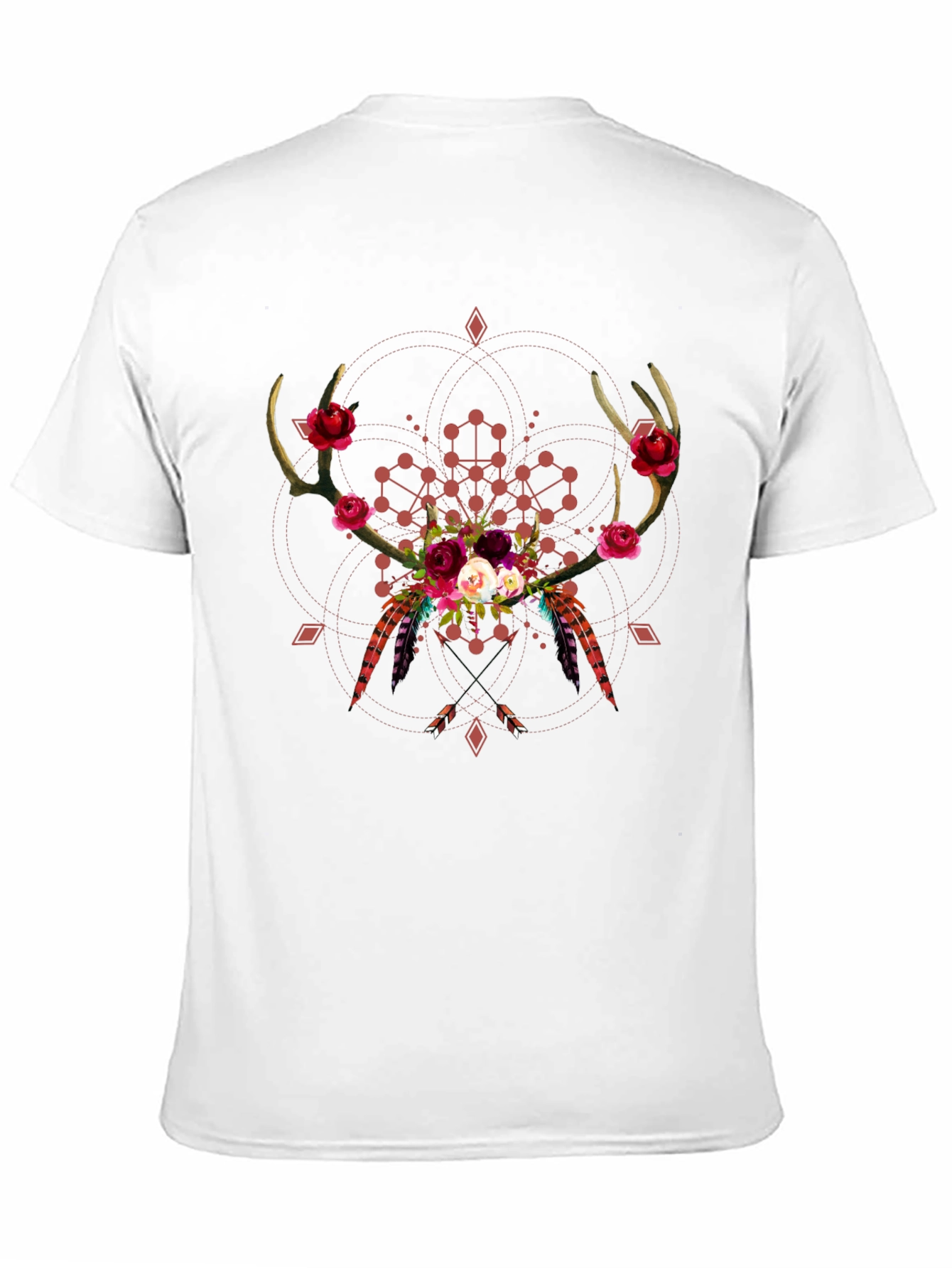 Black Boho Deer Antler Floral T-Shirt - Black view 11