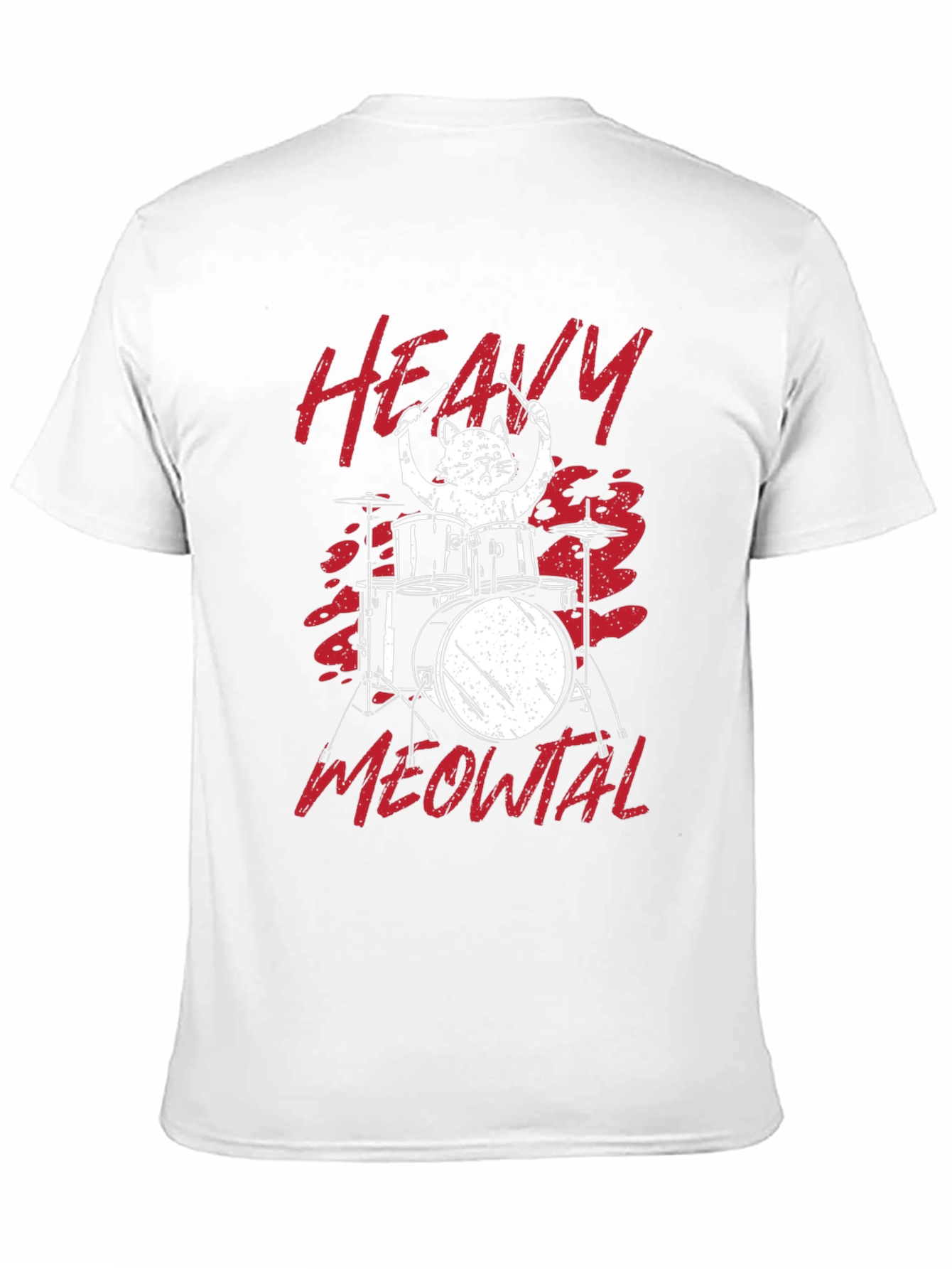 Black Heavy Meowtal Cat Drummer T-Shirt view 11