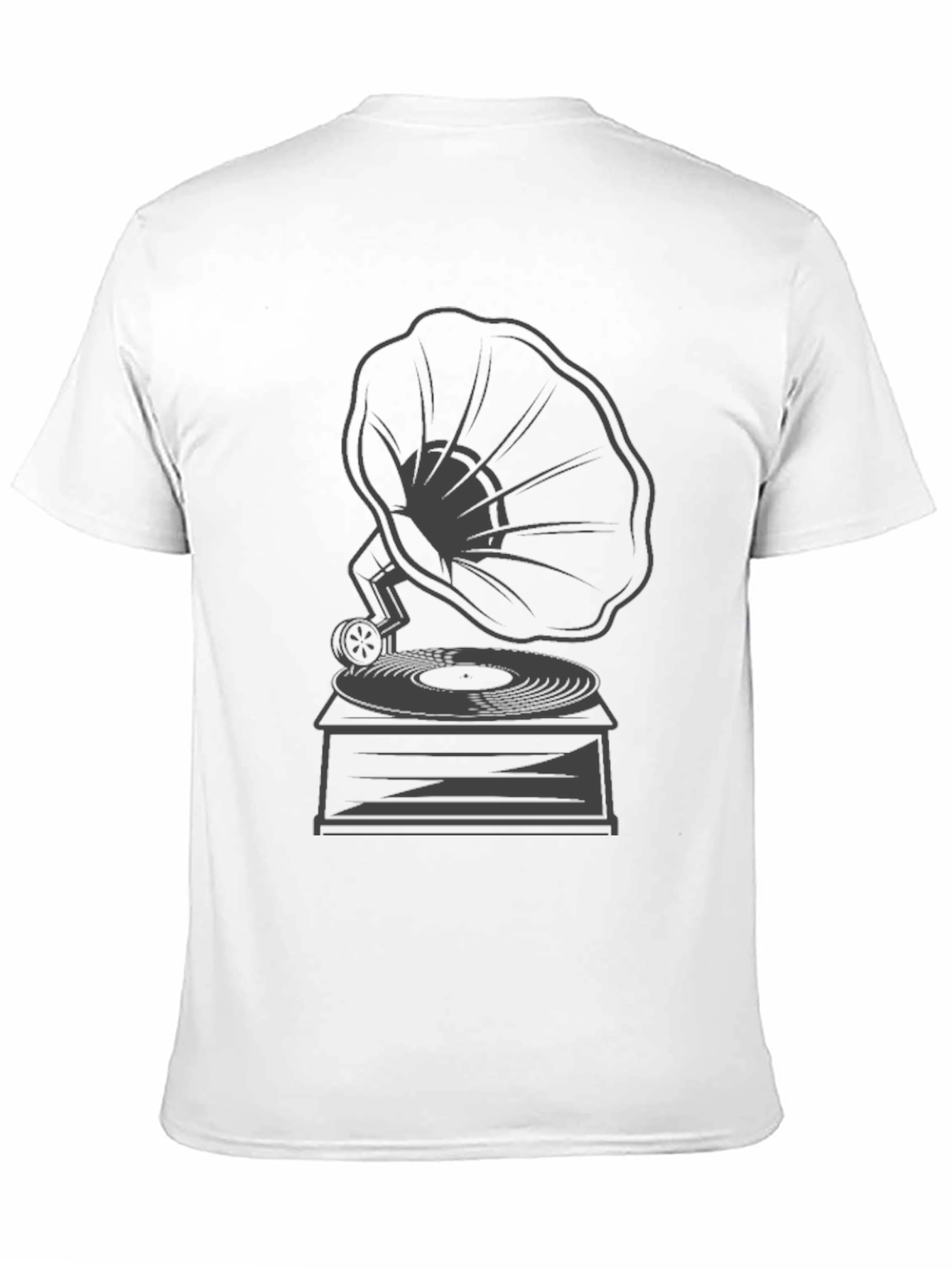 Black Retro Gramophone Graphic Tee - Stylish Vintage Music T-Shirt view 11