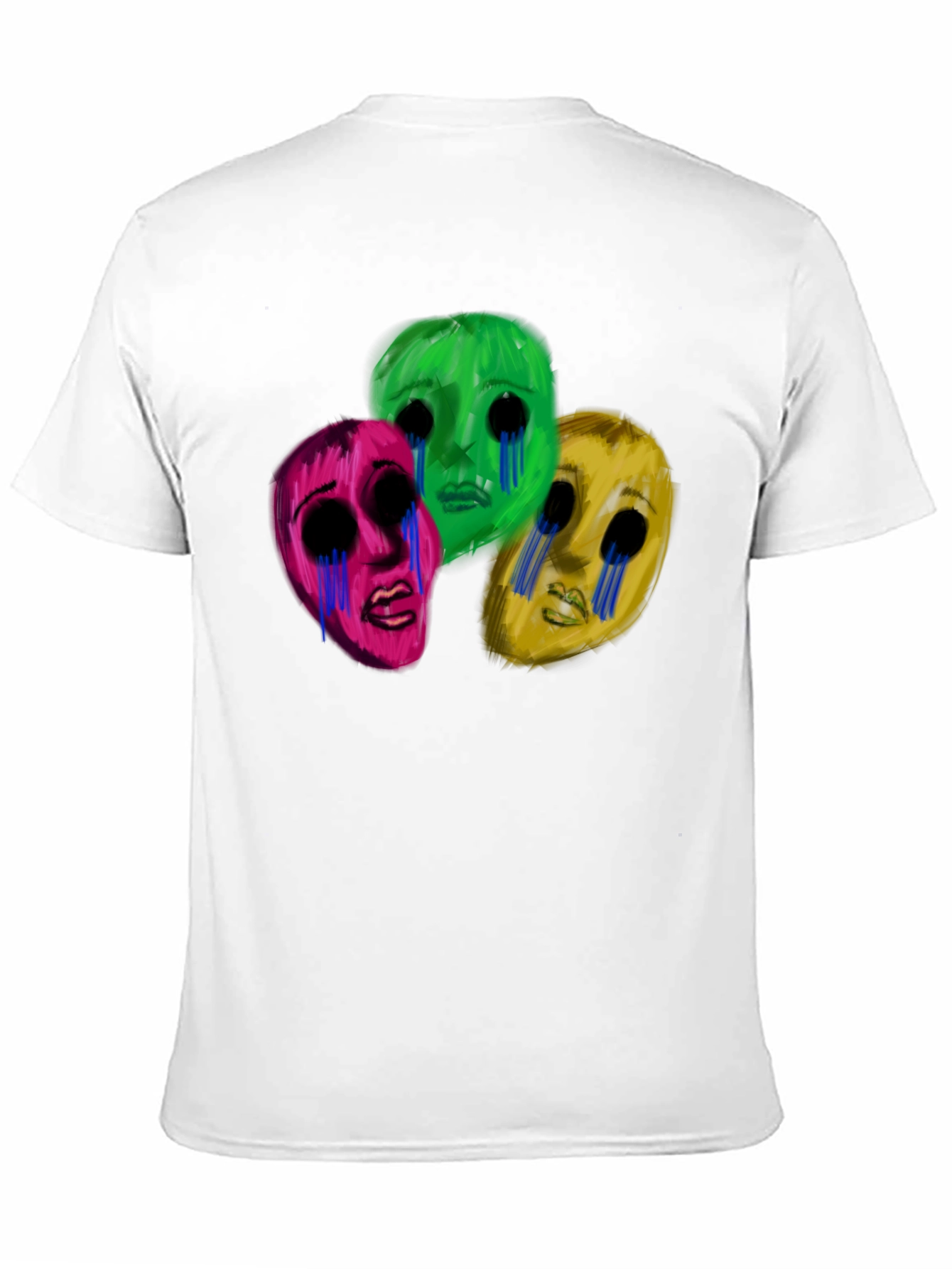 Black Men's Black T-Shirt with Three Crying Faces view 11