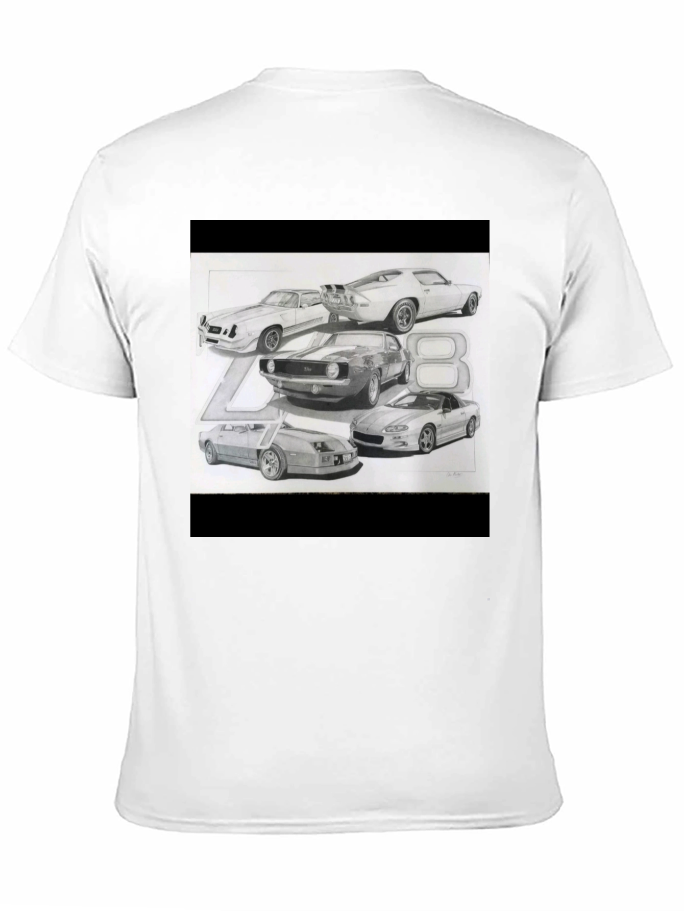 Black Classic Car Sketch Black Tee view 11