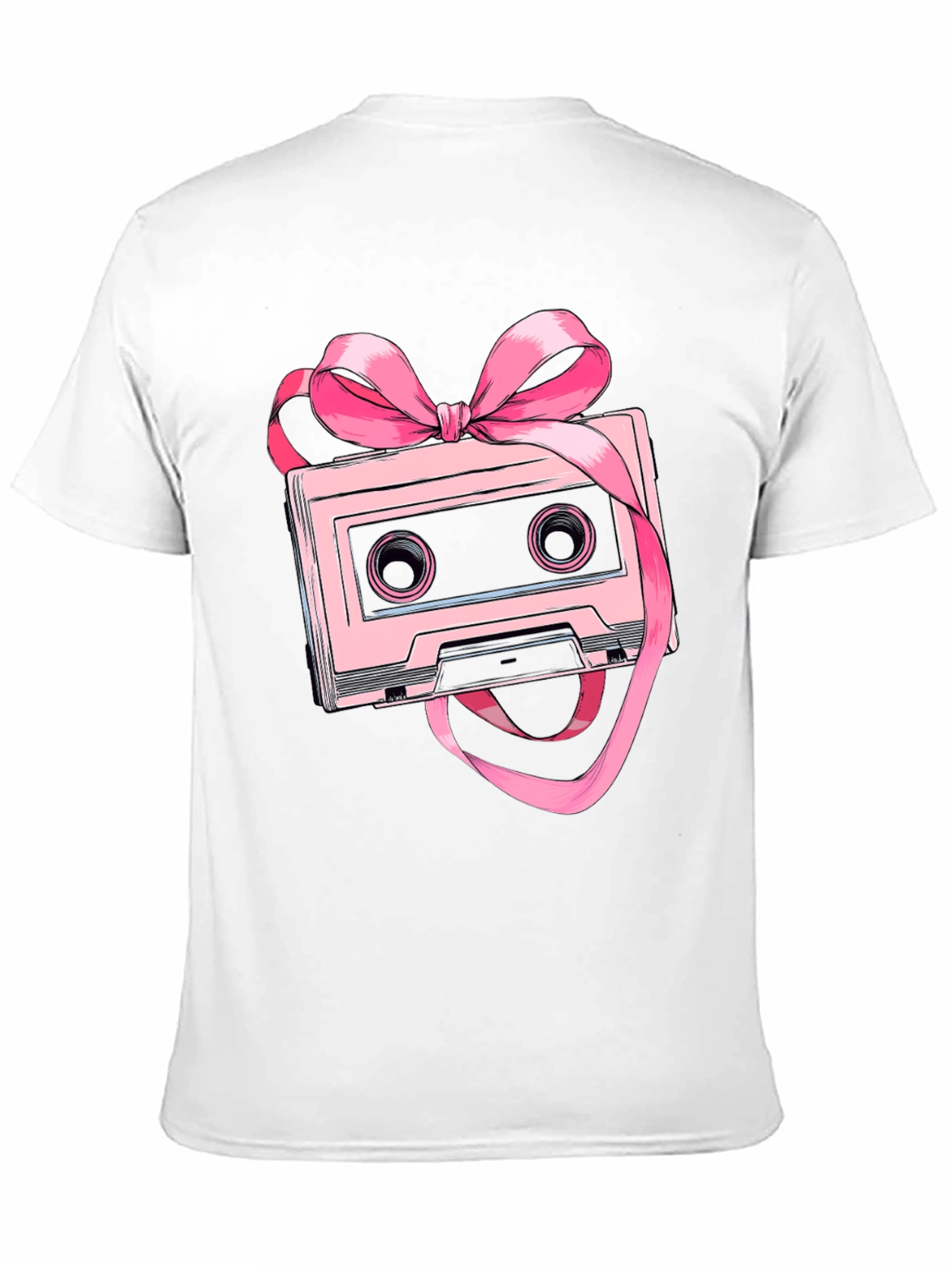 Black Retro Cassette Tape Pink Bow T-Shirt view 11