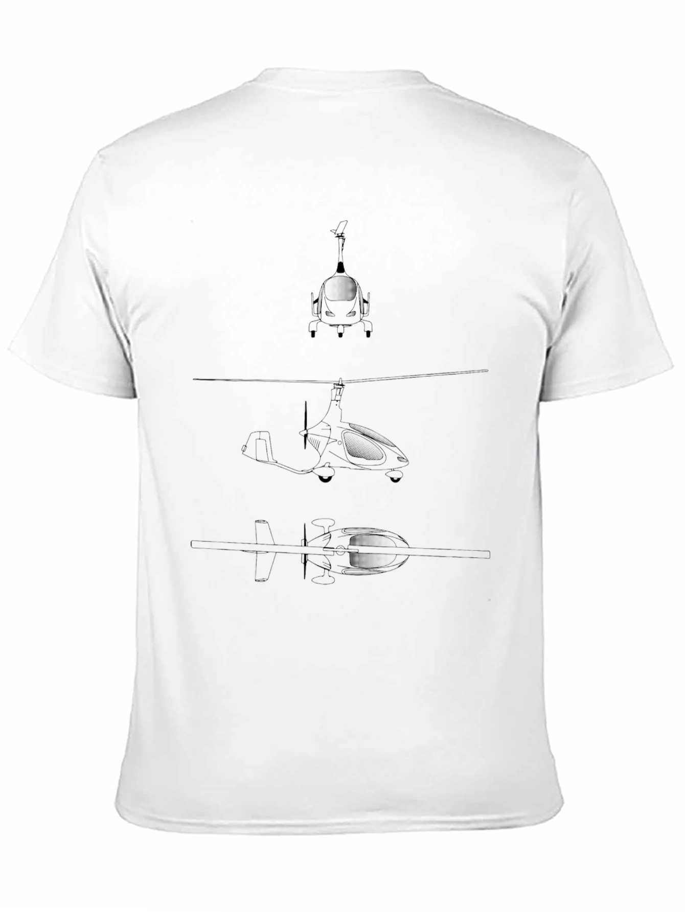 Black Black T-Shirt with Gyrocopter Blueprint Design view 11