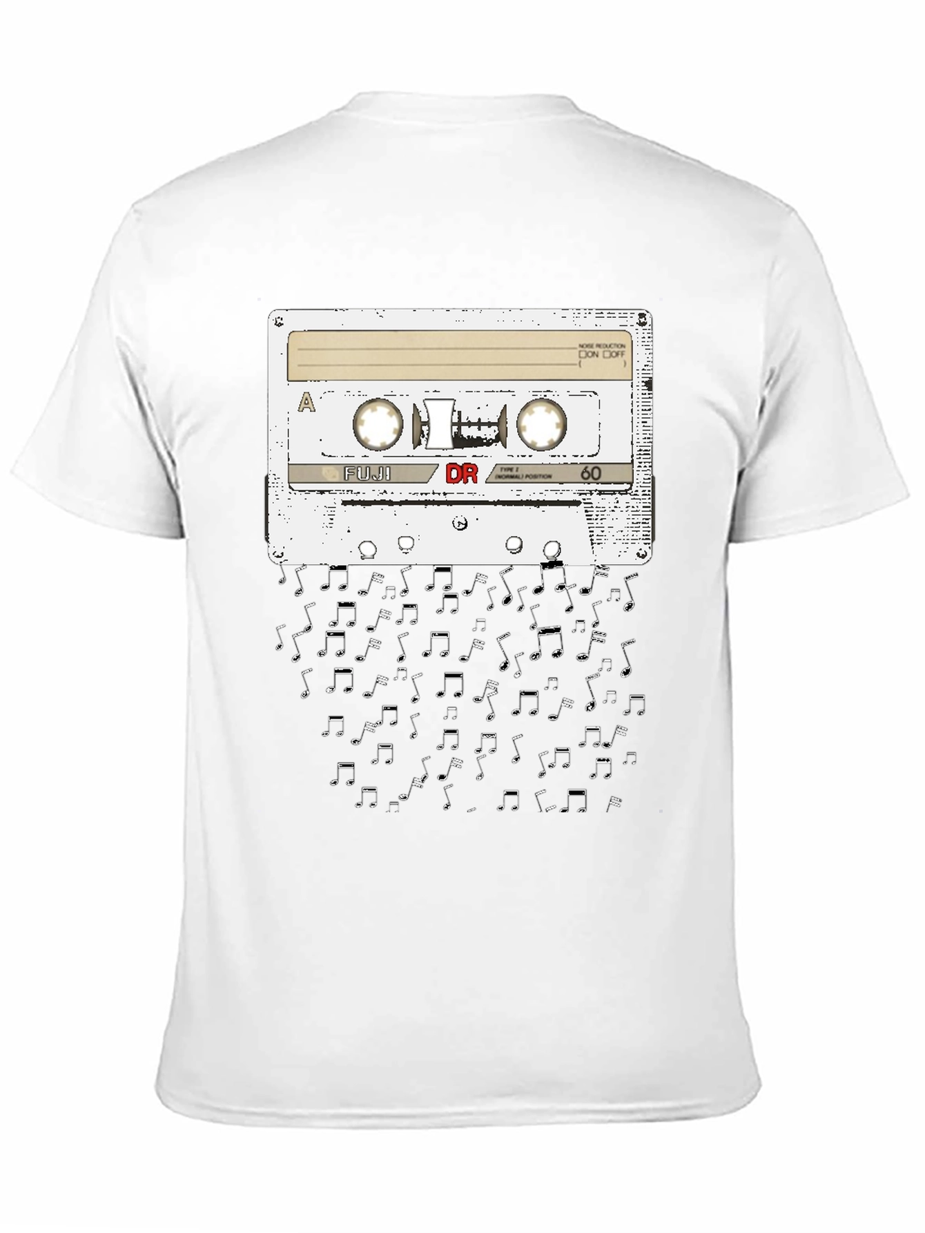 Black Retro Cassette Tape Music Notes Graphic T-Shirt view 11