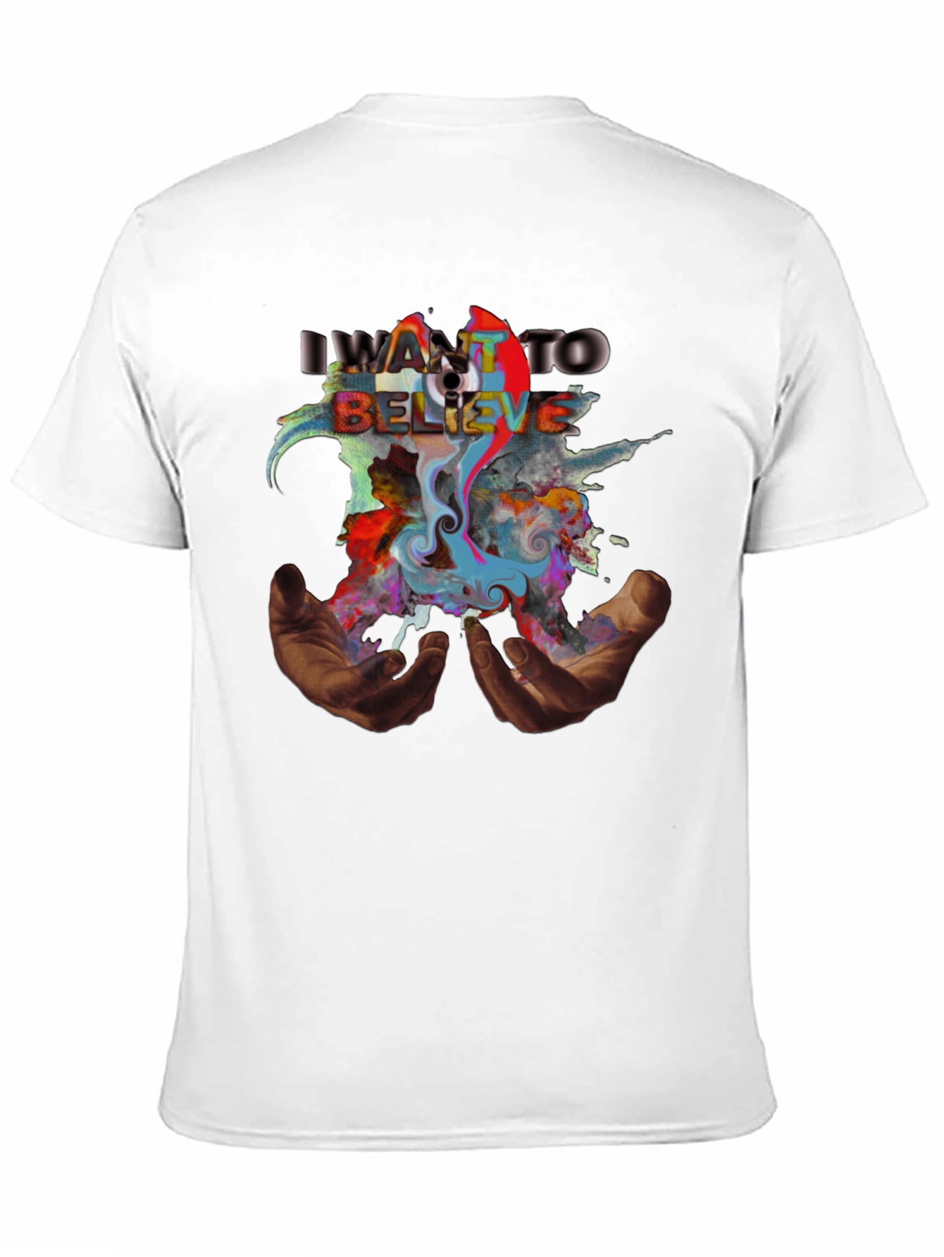 Black I Want to Believe T-Shirt with Abstract Art view 11