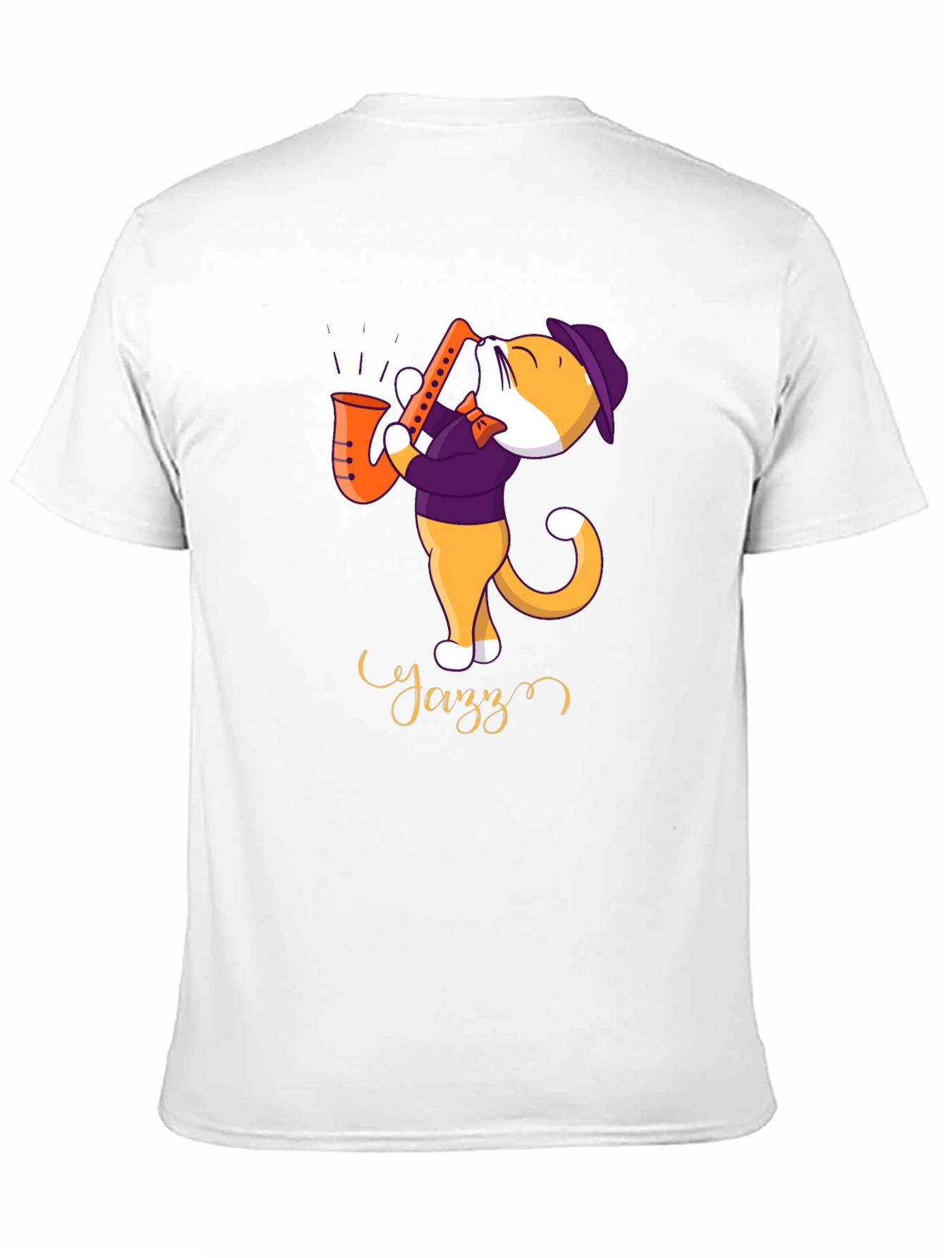 Black Jazz Cat T-Shirt - Cool Cat Playing Saxophone view 11