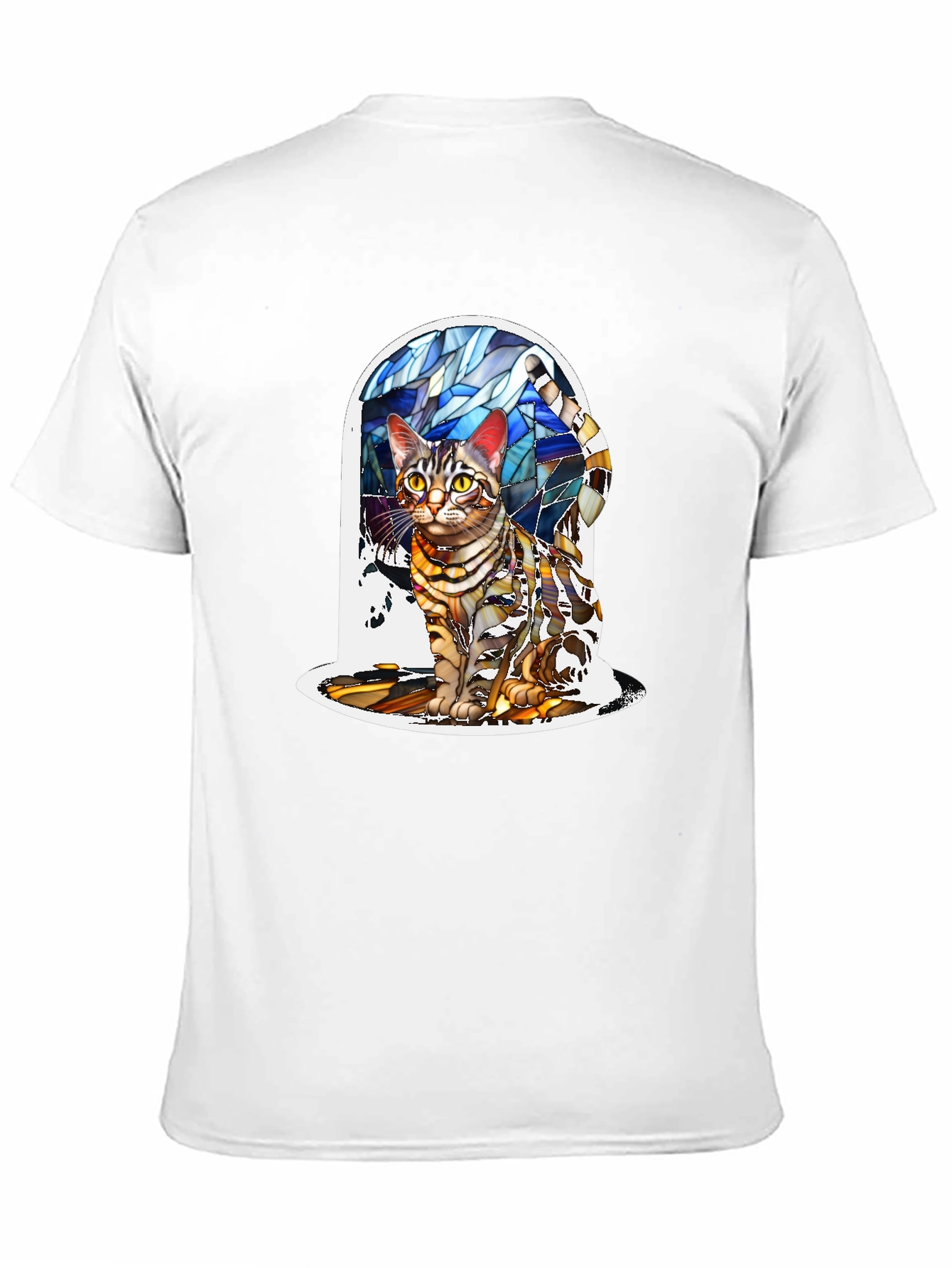 Black Stained Glass Cat T-Shirt - Artistic Feline Tee view 11