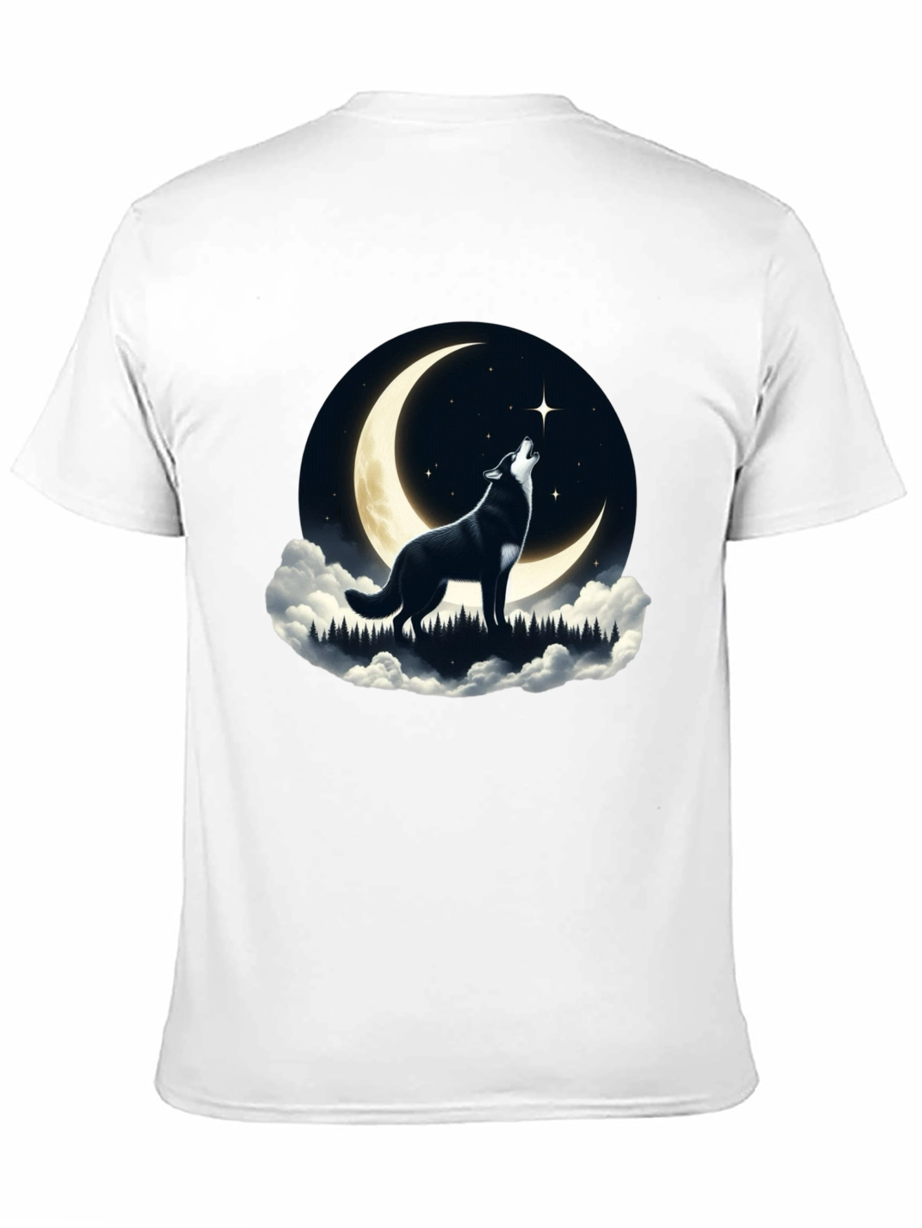 Black Wolf Howling at Moon Graphic Tee - Black view 11