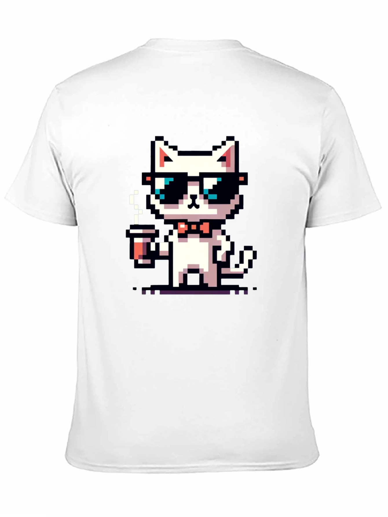 Black Cool Pixel Cat Coffee T-Shirt view 11