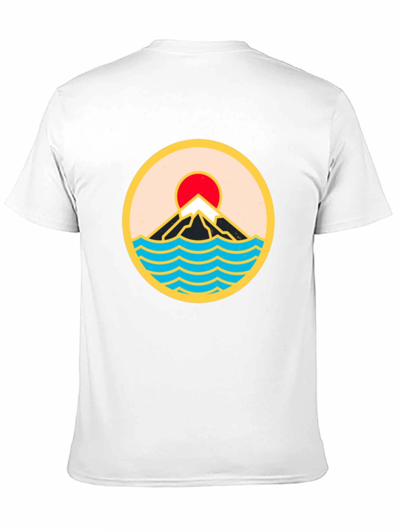 Black T-Shirt with Mountain and Wave Design - 11