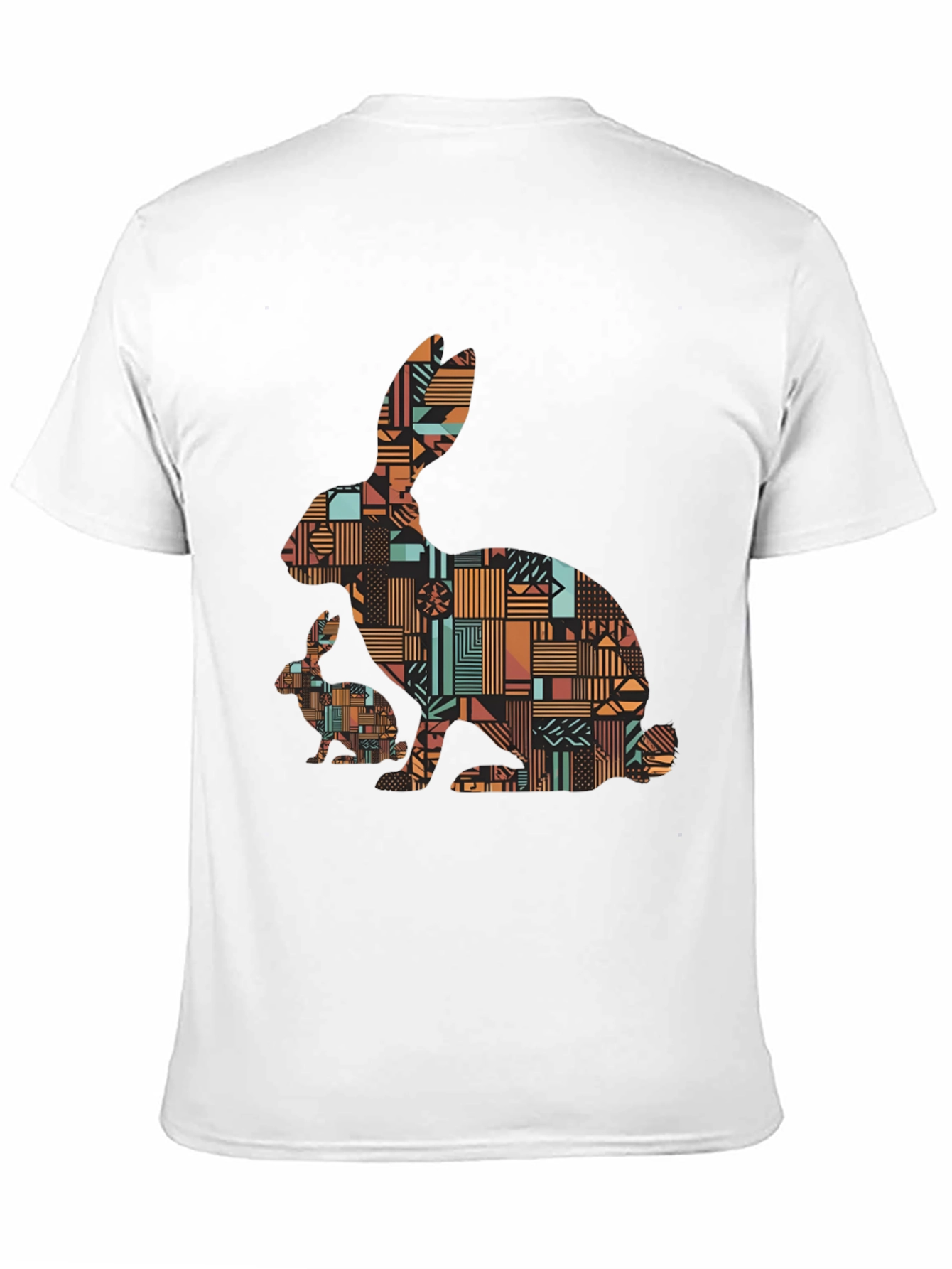 Black Geometric Rabbit Print Black T-Shirt view 11