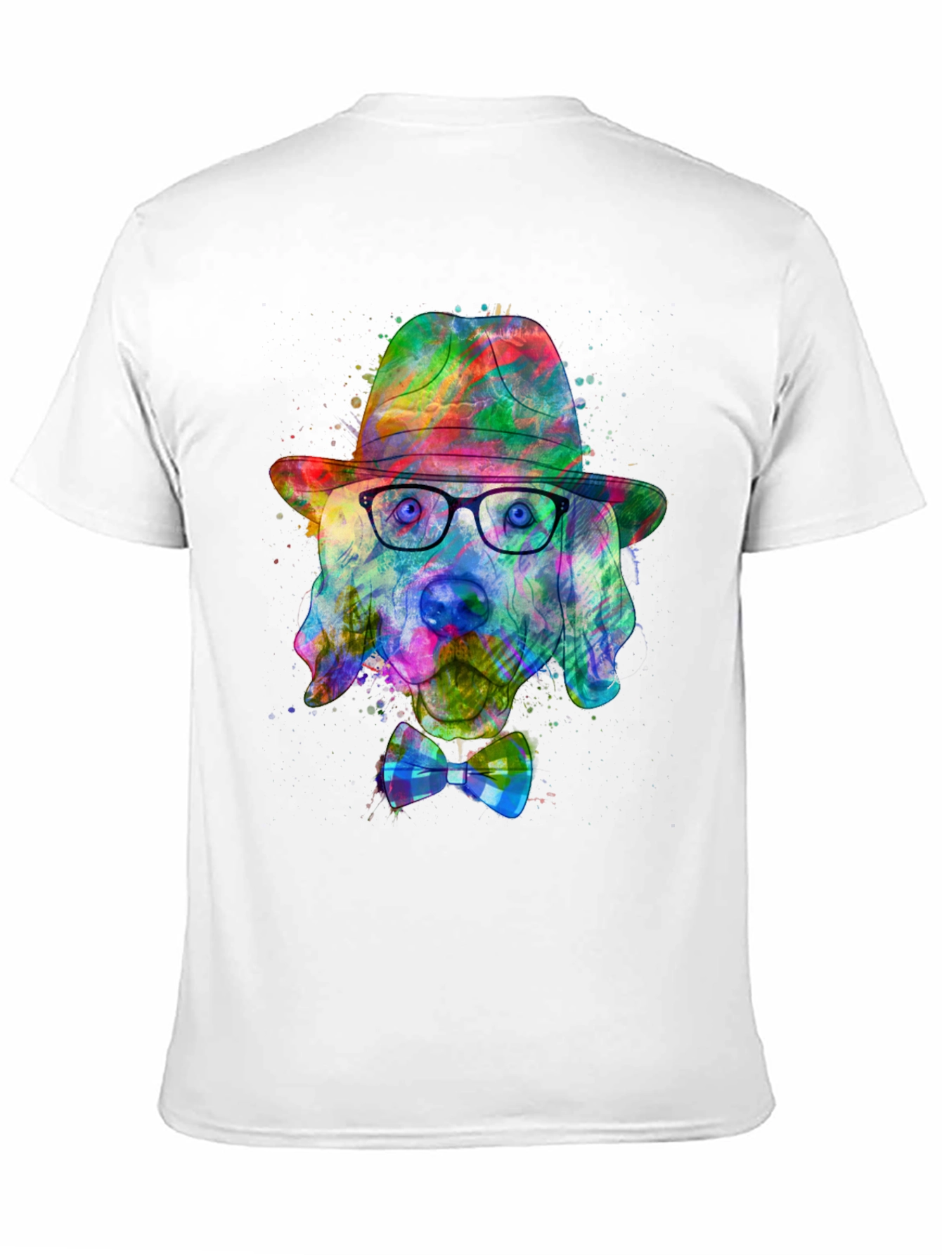 Black Dog Art T-Shirt - Watercolor Dog with Hat & Bowtie view 11