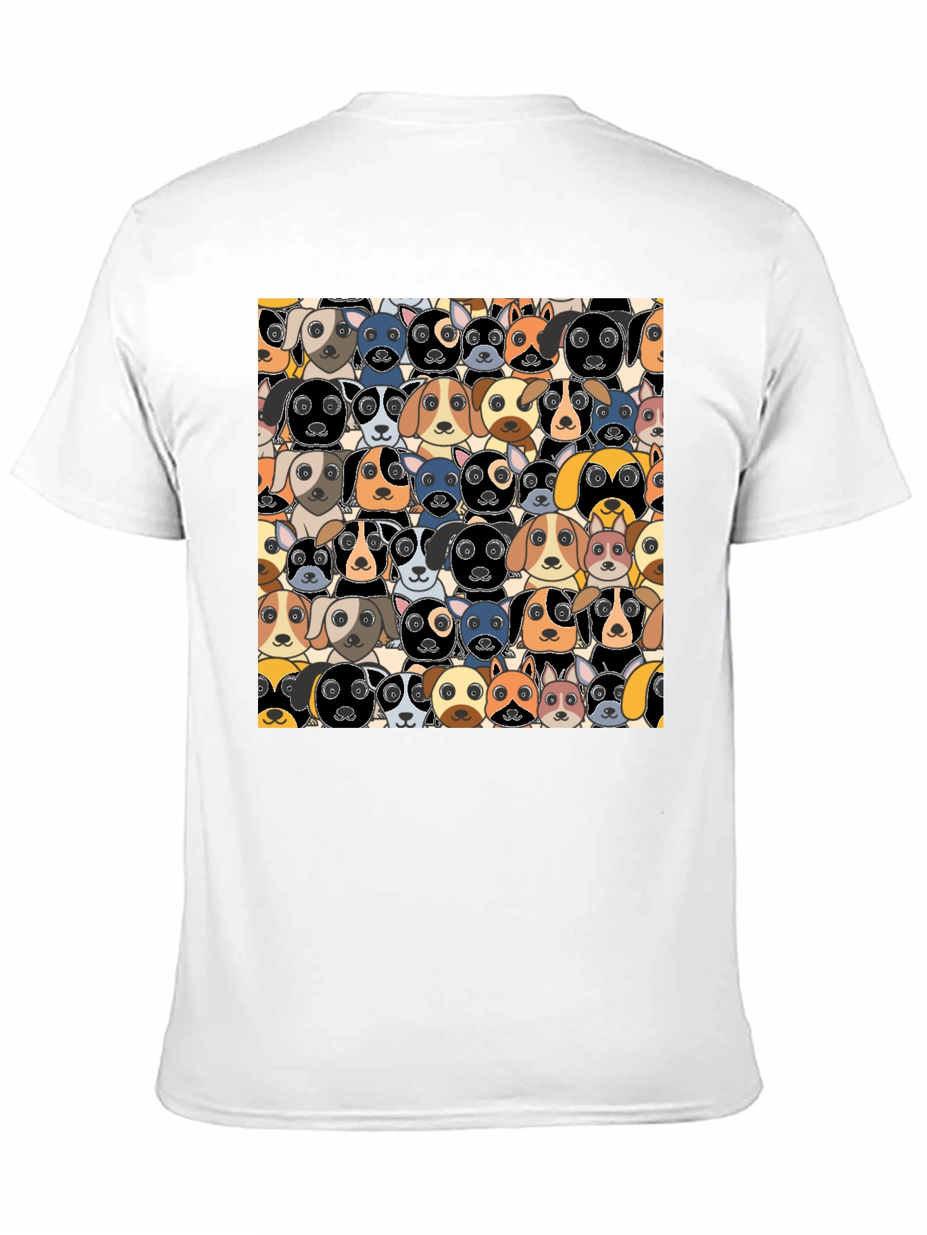 Black Cartoon Dog Faces Pattern T-Shirt view 11