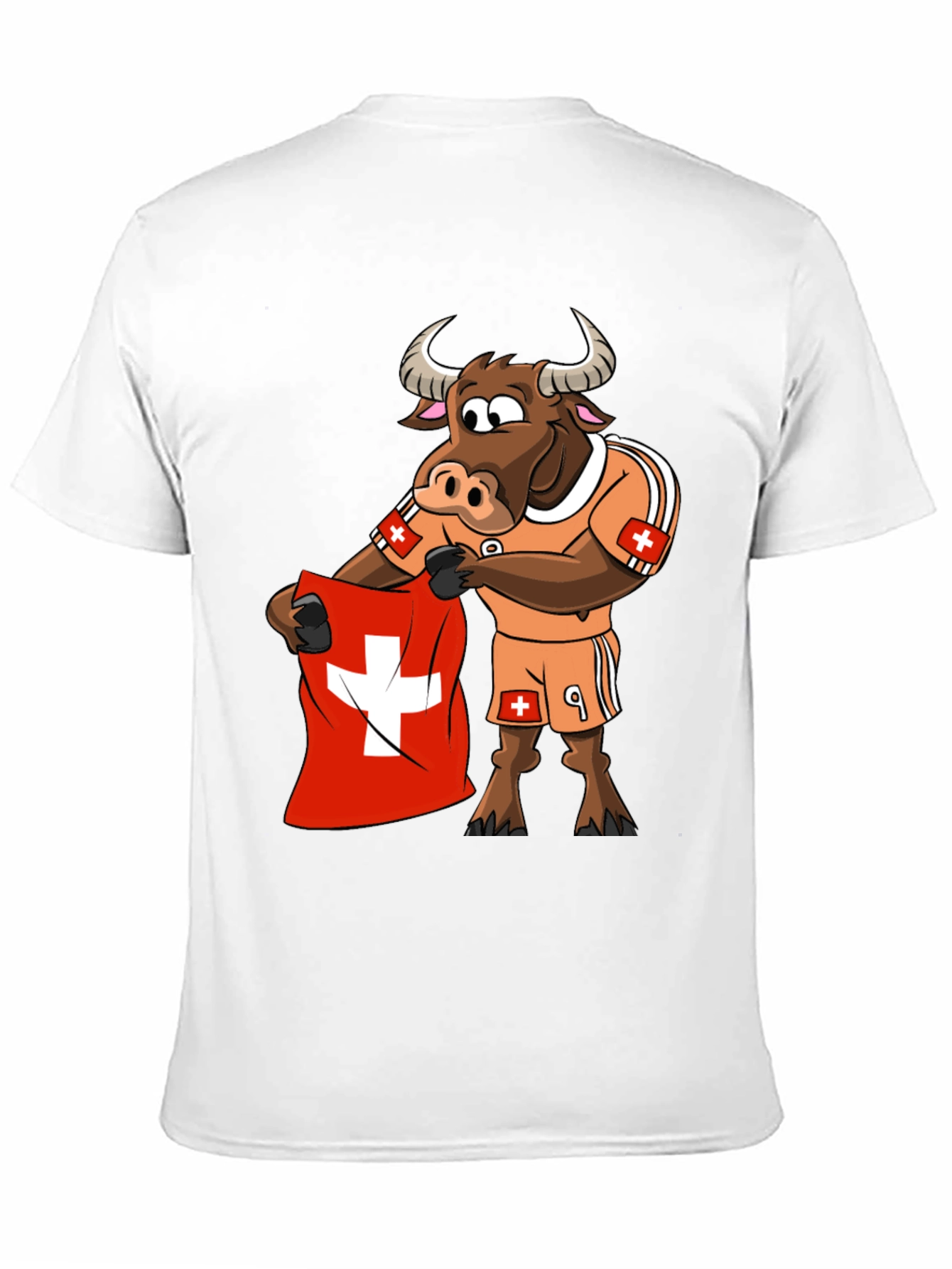 Black Swiss Bull Soccer Fan T-Shirt - Black Cotton Tee view 11