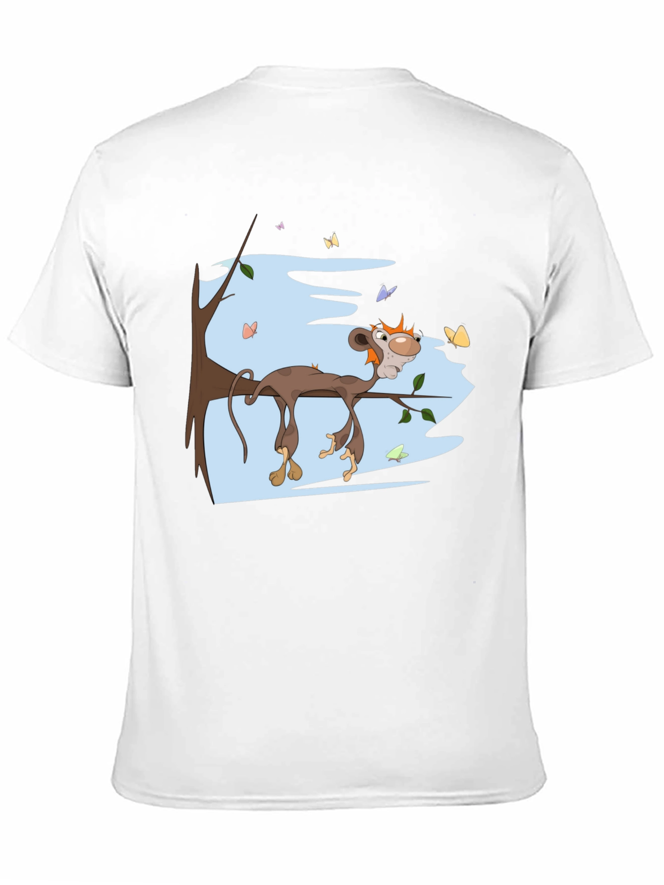 Black Cartoon Monkey Relaxing on Branch Black Tee view 11