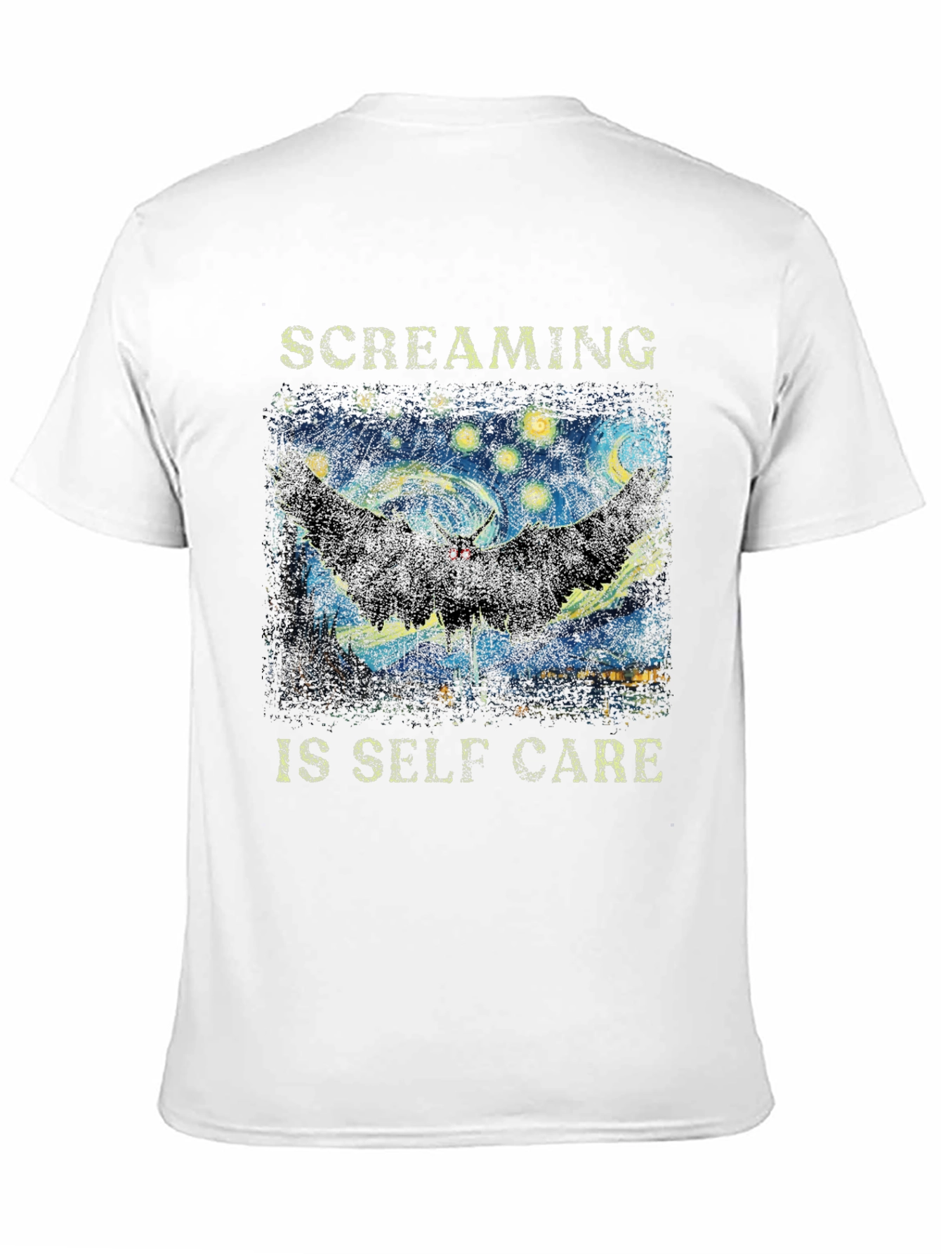 Black Screaming Is Self Care T-Shirt Starry Night Mothman Tee view 11