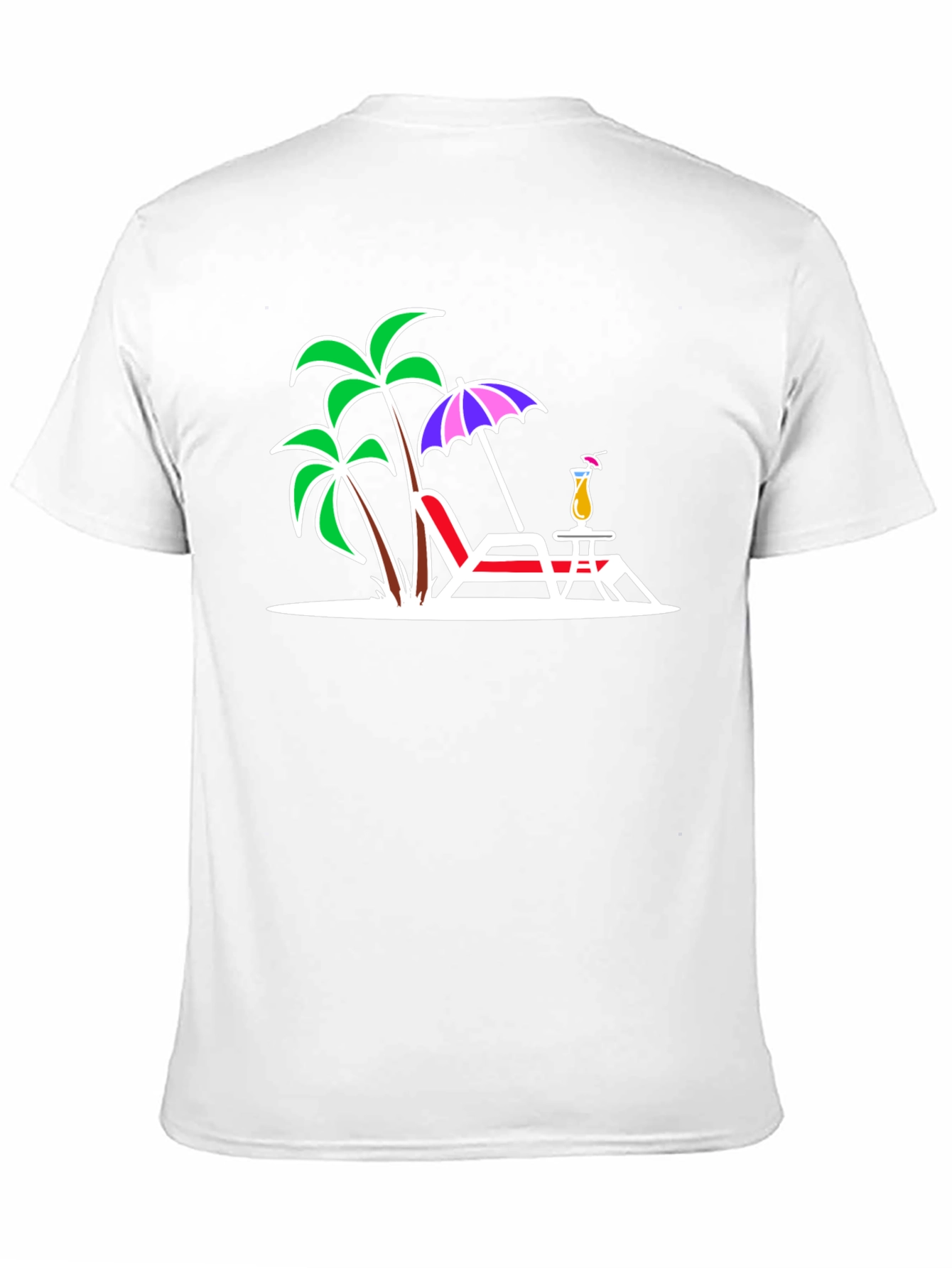 Black Tropical Beach T-Shirt: Palm Trees, Chair, & Cocktail Design view 11