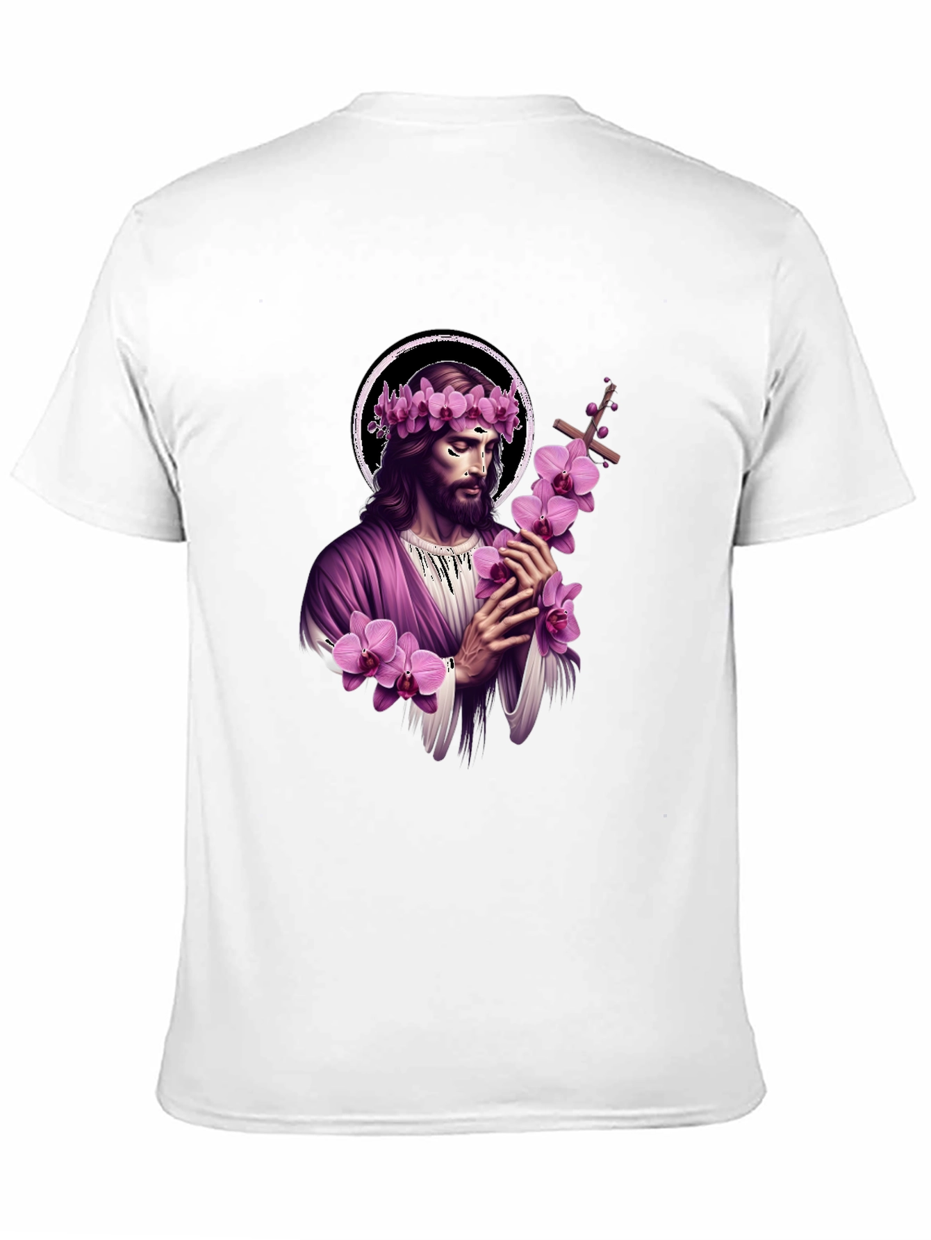 Black Jesus with Flowers Graphic T-Shirt - Soft Black Cotton Blend view 11