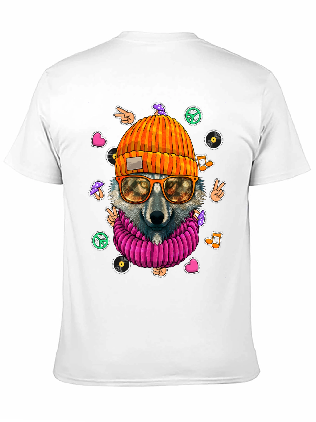 Black Cool Wolf Graphic Tee - Funky Hippie Style! view 11