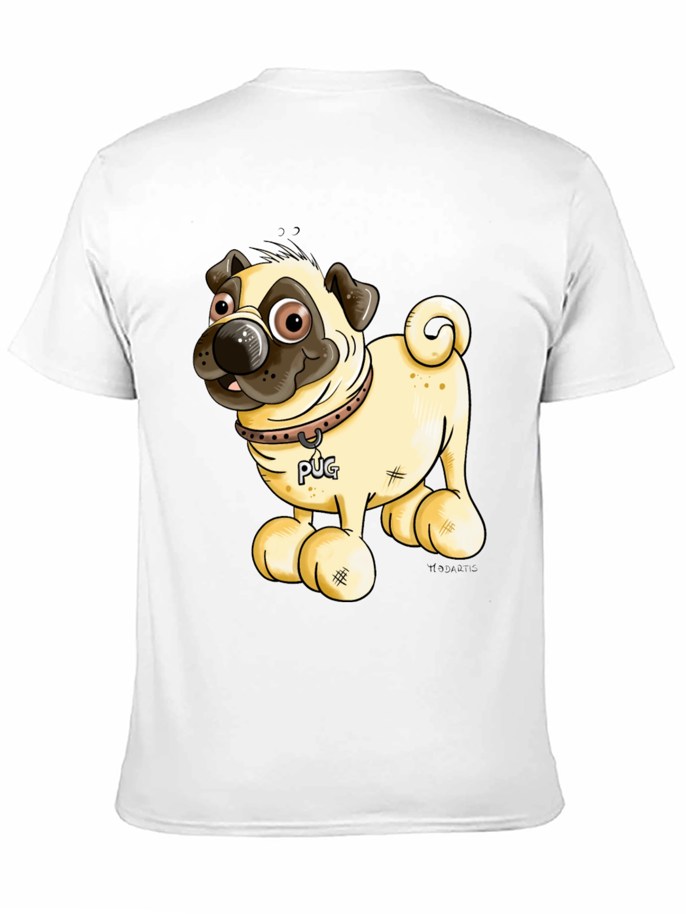 Black Pug Cartoon Black T-Shirt view 11
