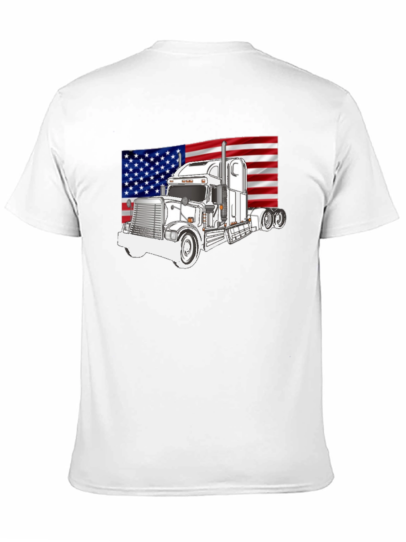 Black Trucker Pride Tee: American Flag Semi Truck Graphic T-Shirt view 11