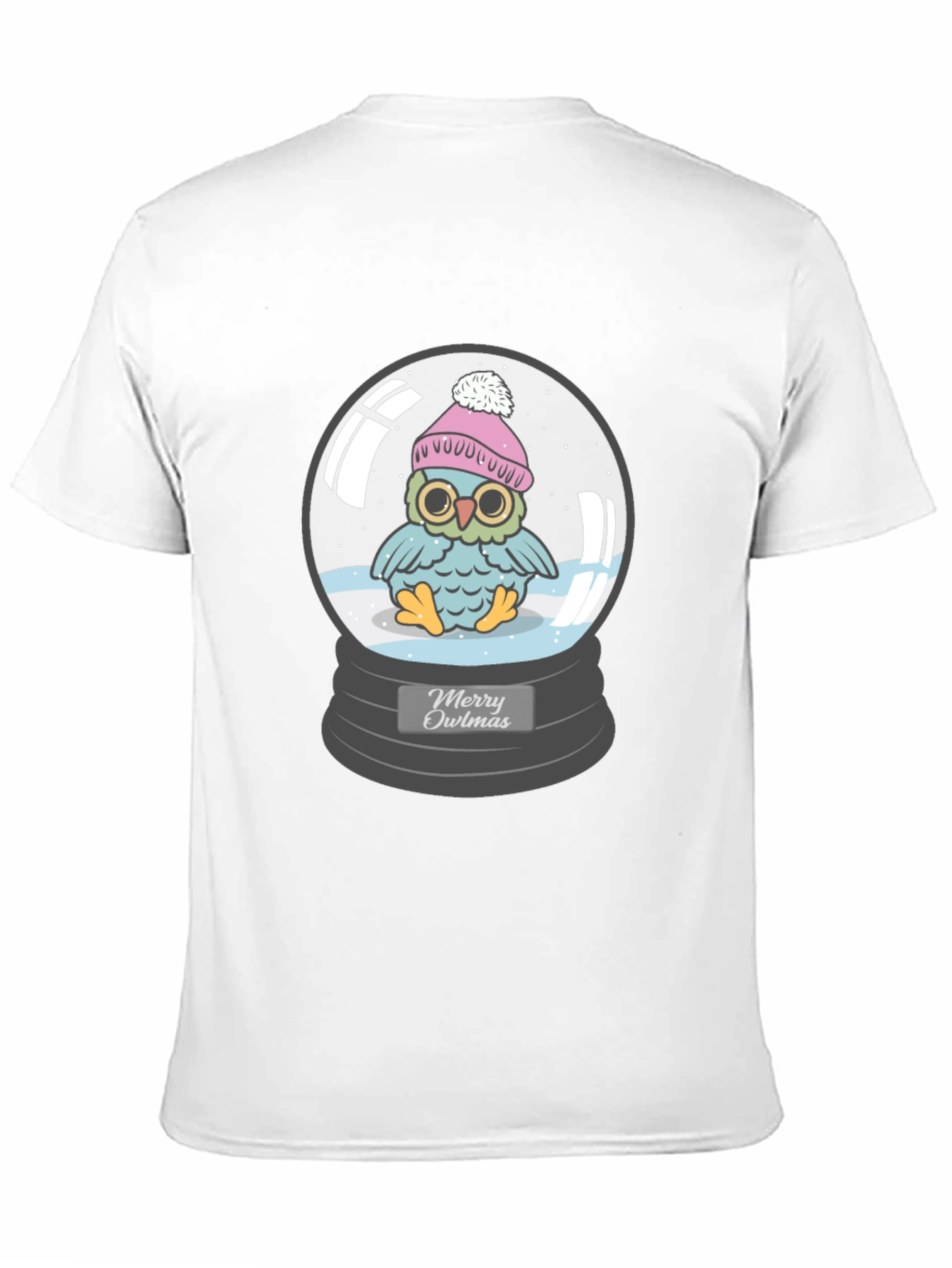 Black Merry Owlmas T-Shirt - Holiday Owl in Snow Globe view 11