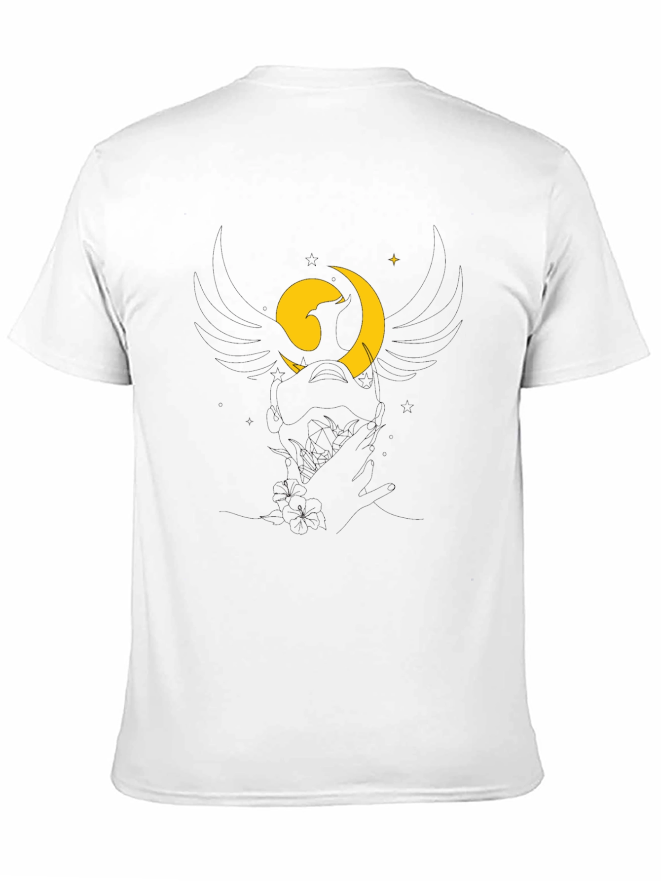 Black Black T-Shirt with Stylized Moon and Bird Graphic view 11