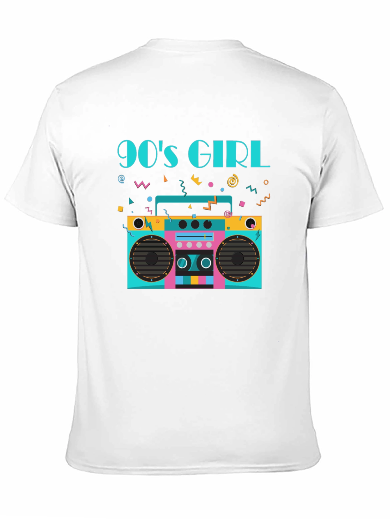 Black 90s Girl Graphic Tee - Retro Boombox Design Black T-Shirt view 11