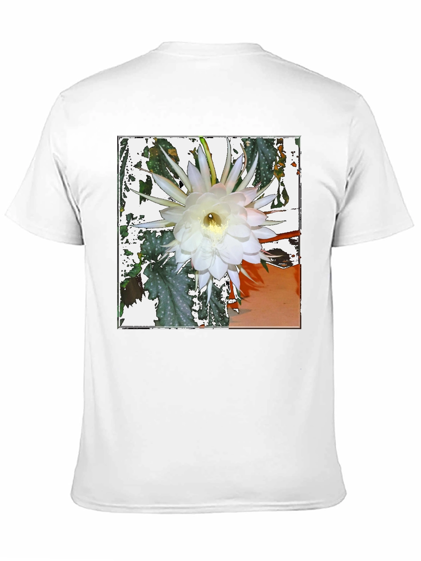 Black Floral Print Tee - Night Blooming Cereus Design view 11