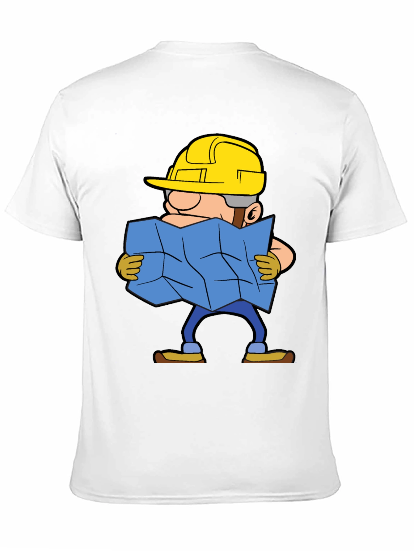 Black Construction Worker Map Cartoon Graphic Tee view 11
